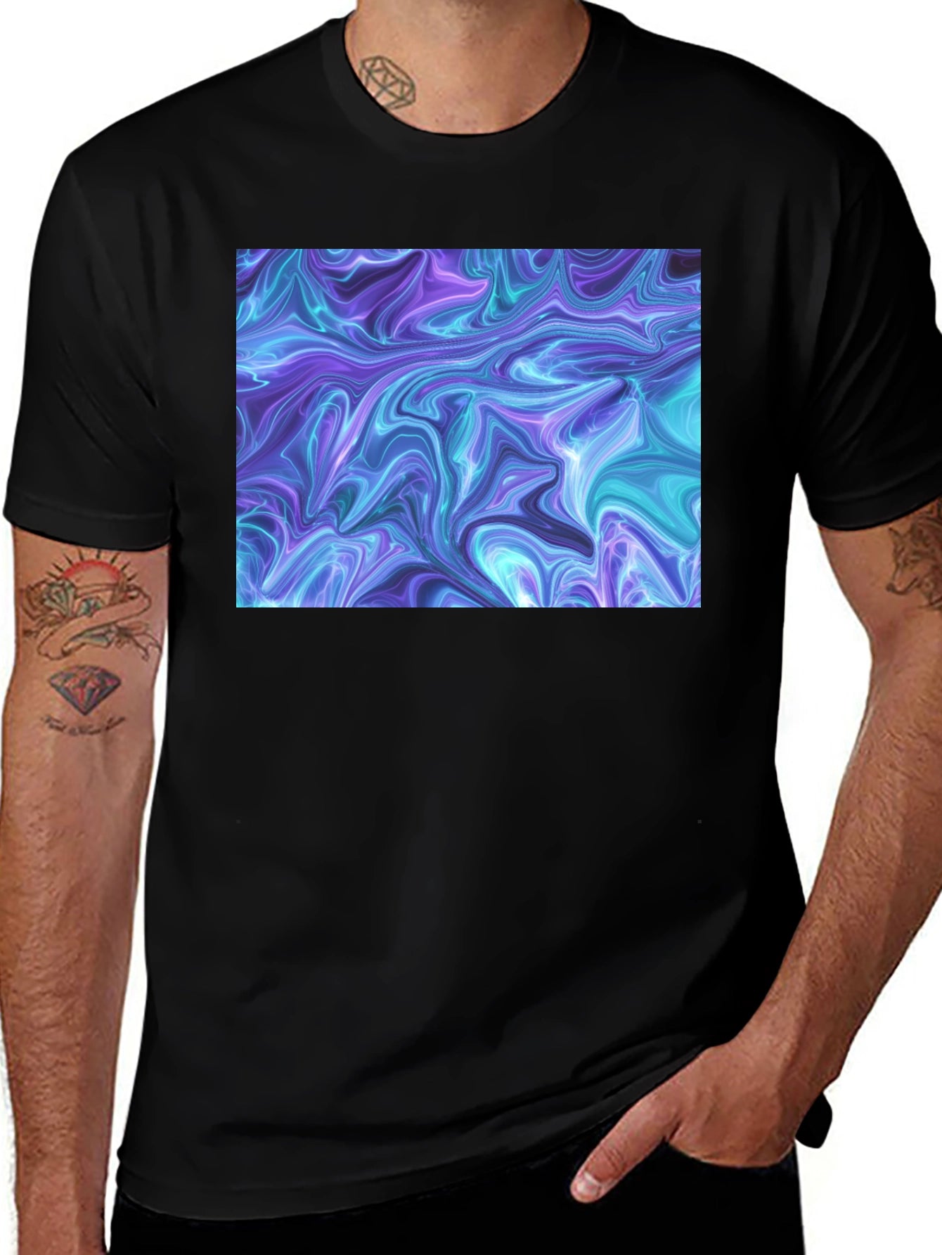 Abstract Swirl Graphic Black T-Shirt