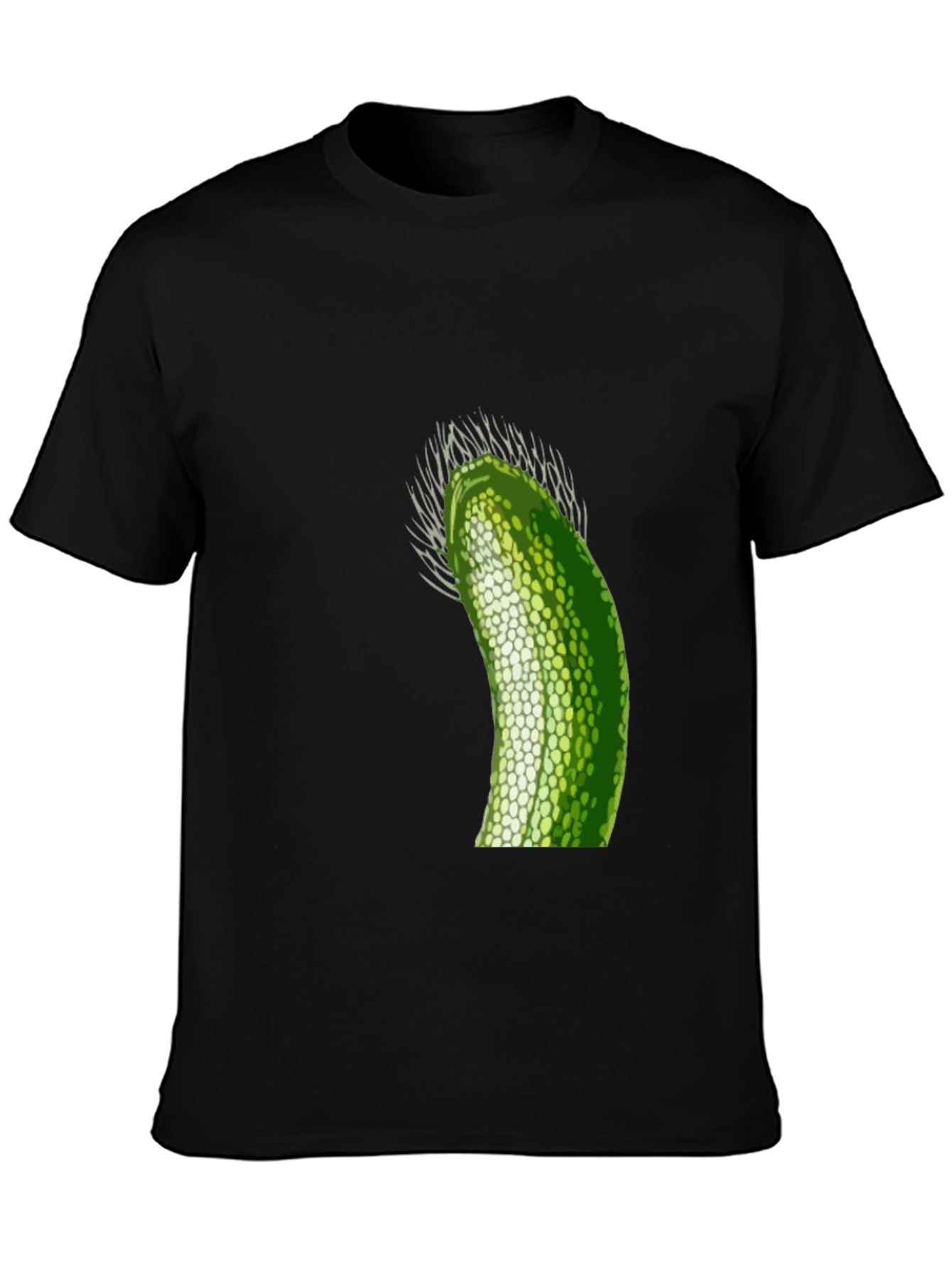 Unique Green Pickle Design Black T-Shirt