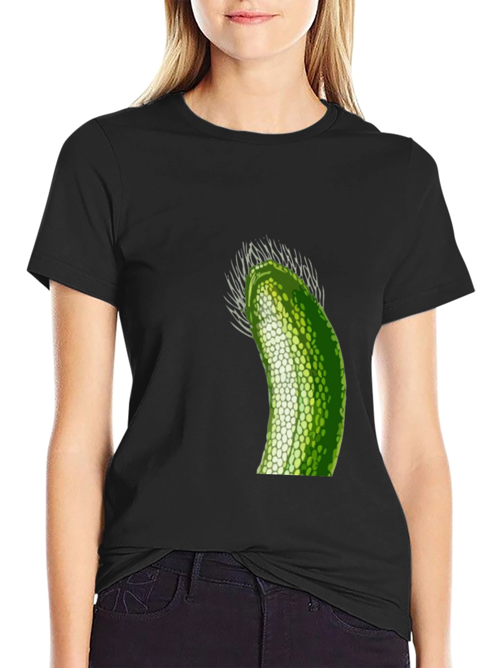 Unique Green Pickle Design Black T-Shirt