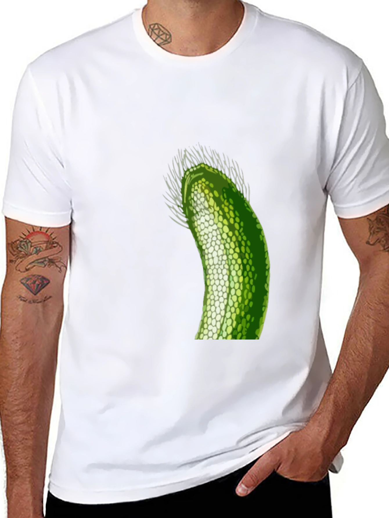 Unique Green Pickle Design Black T-Shirt