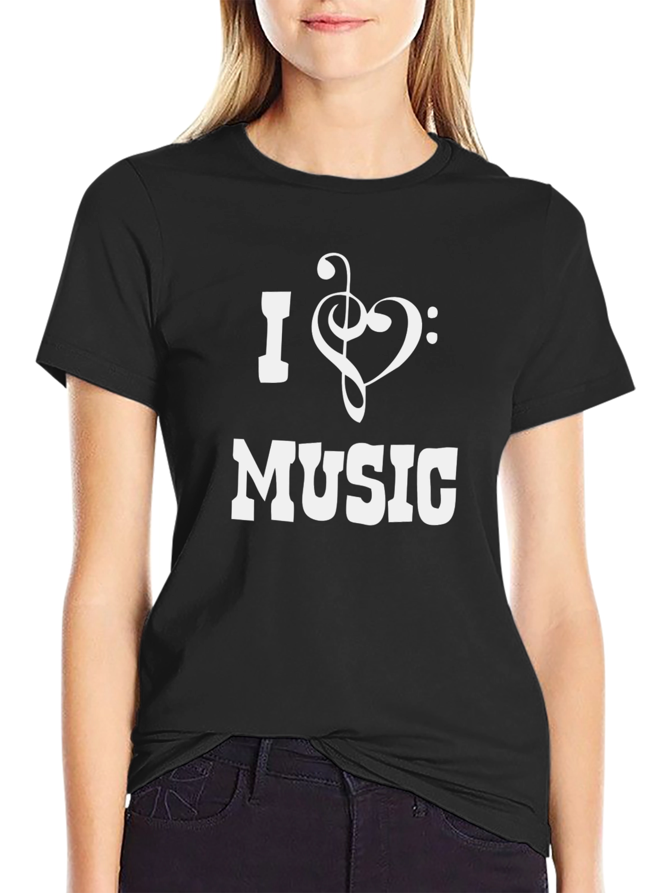 I Love Music T-Shirt - Stylish Treble Clef Heart Design