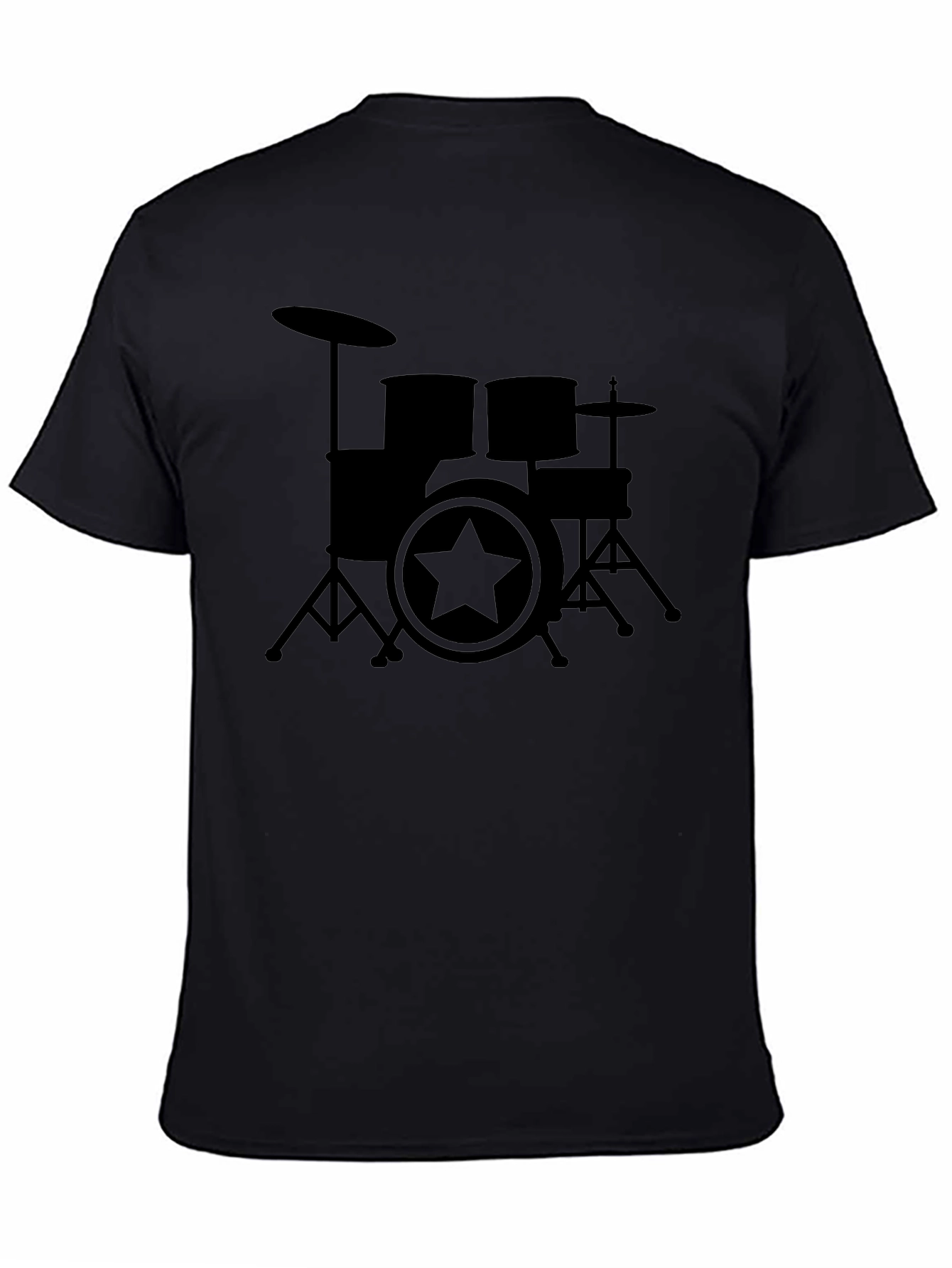 Drum Set Star Graphic Black T-Shirt