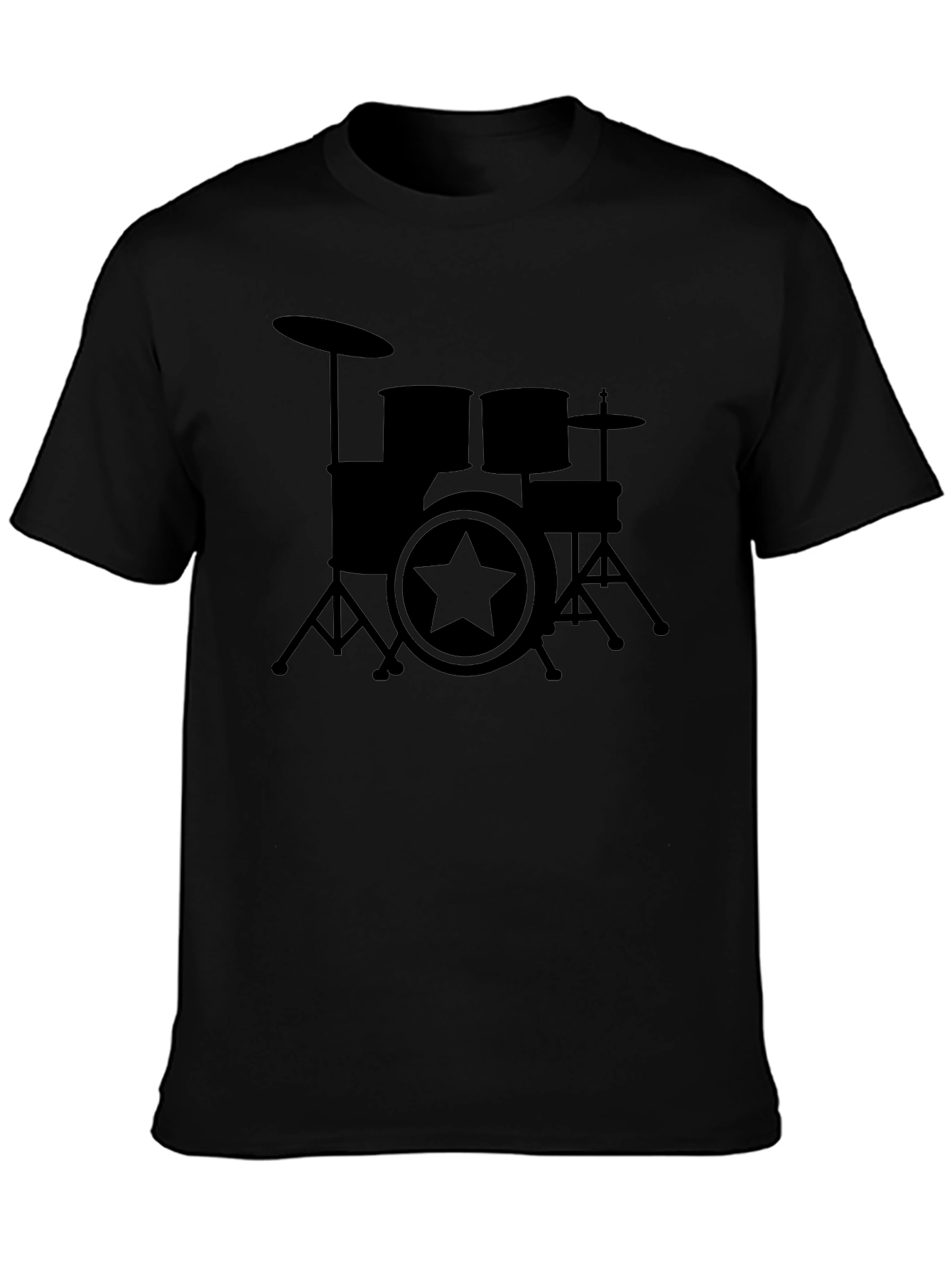 Drum Set Star Graphic Black T-Shirt