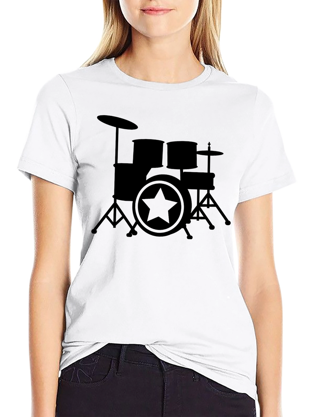 Drum Set Star Graphic Black T-Shirt