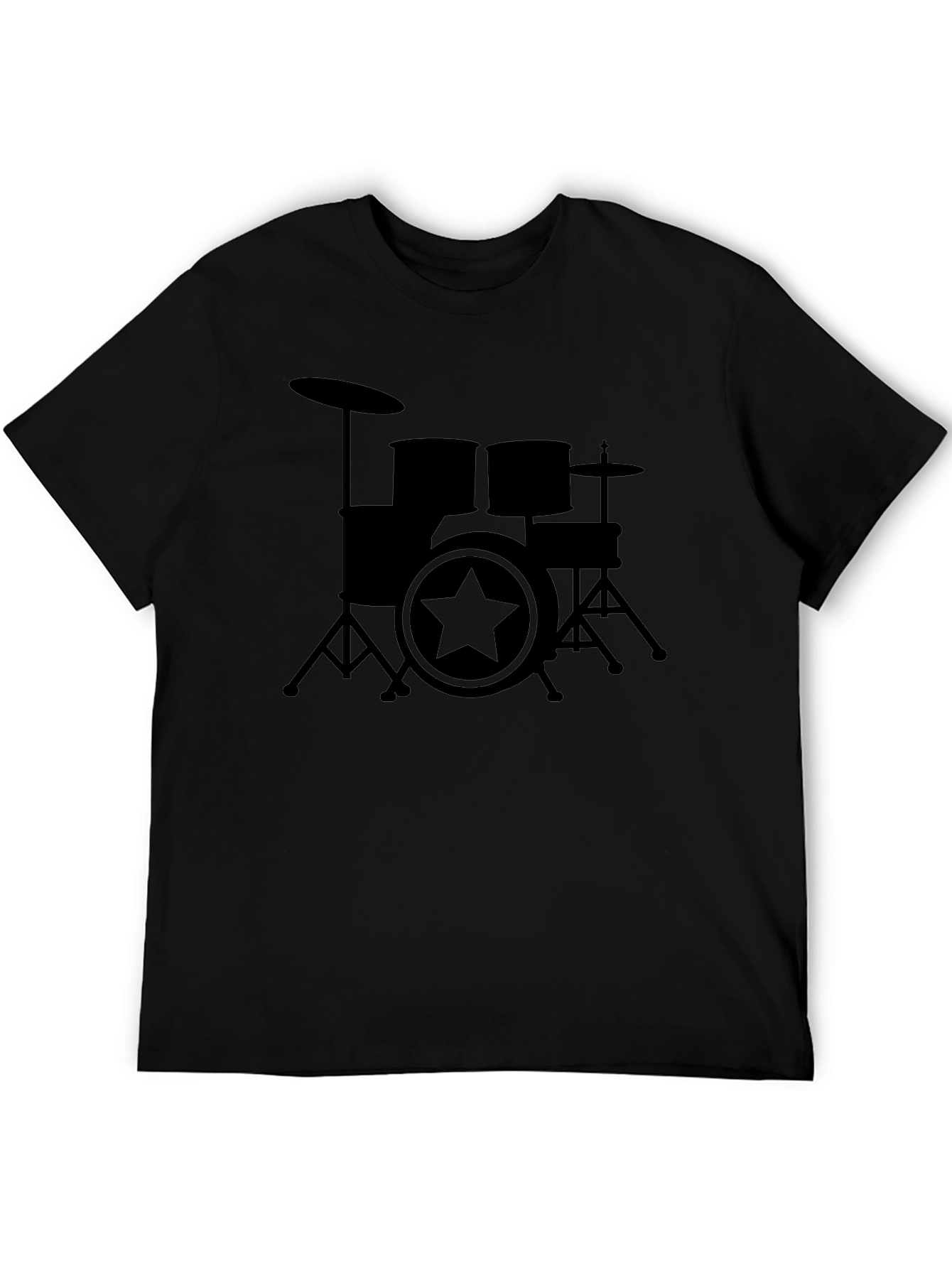 Drum Set Star Graphic Black T-Shirt