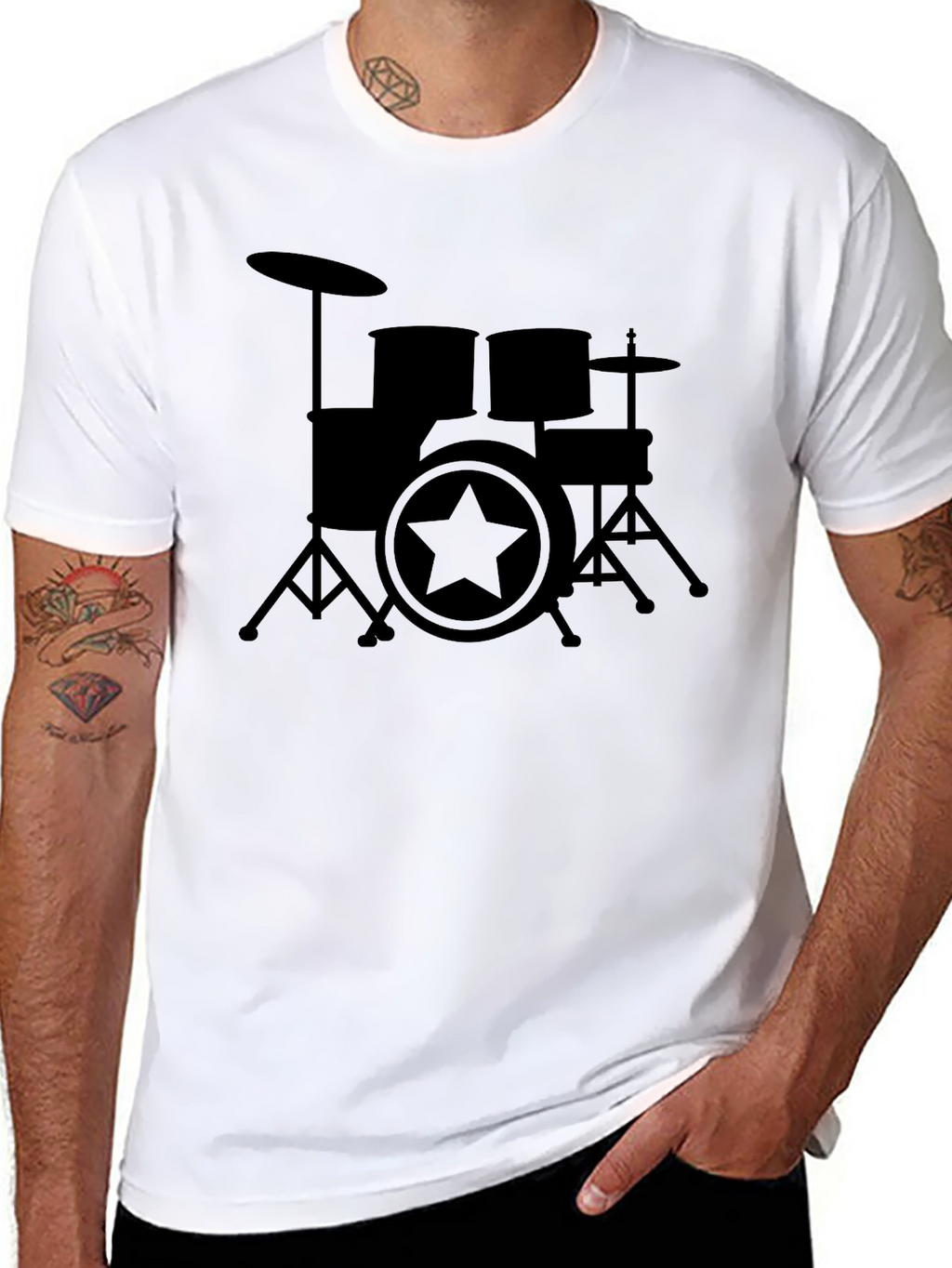 Drum Set Star Graphic Black T-Shirt