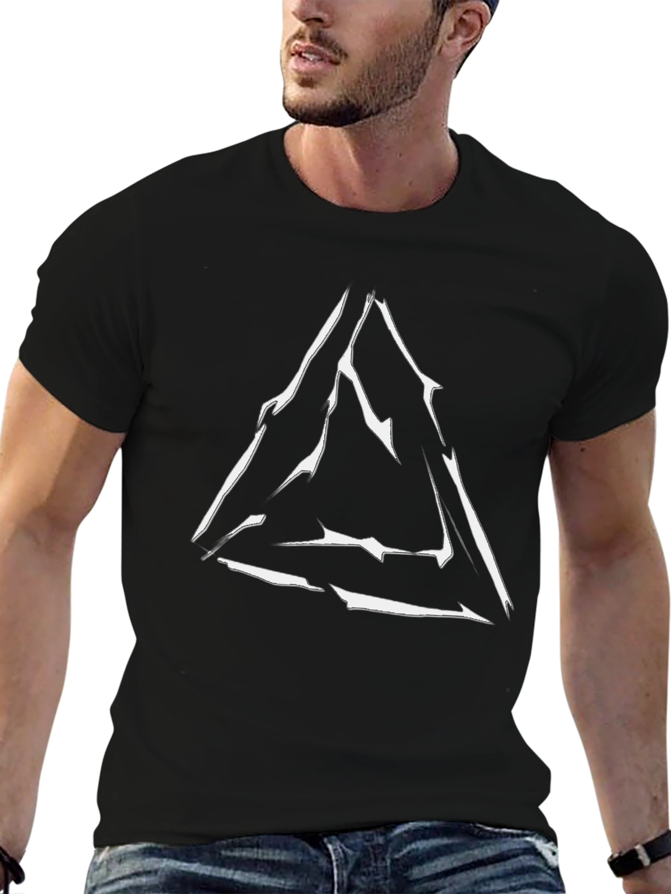 Geometric Triangle Graphic Print Black T-Shirt
