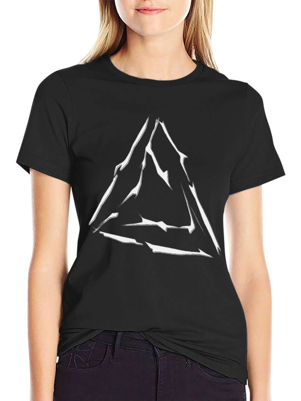 Geometric Triangle Graphic Print Black T-Shirt