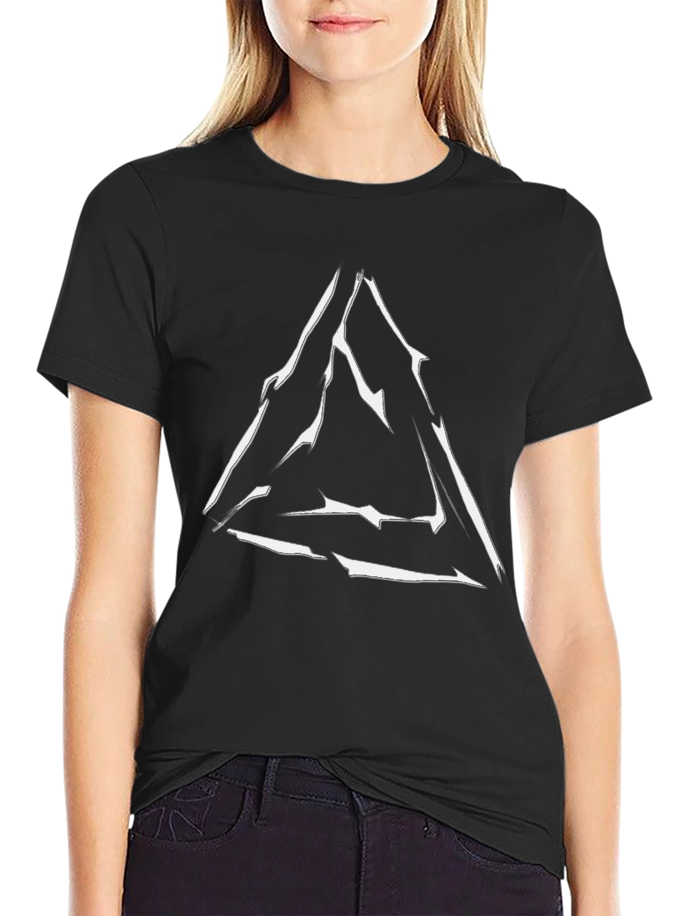 Geometric Triangle Graphic Print Black T-Shirt