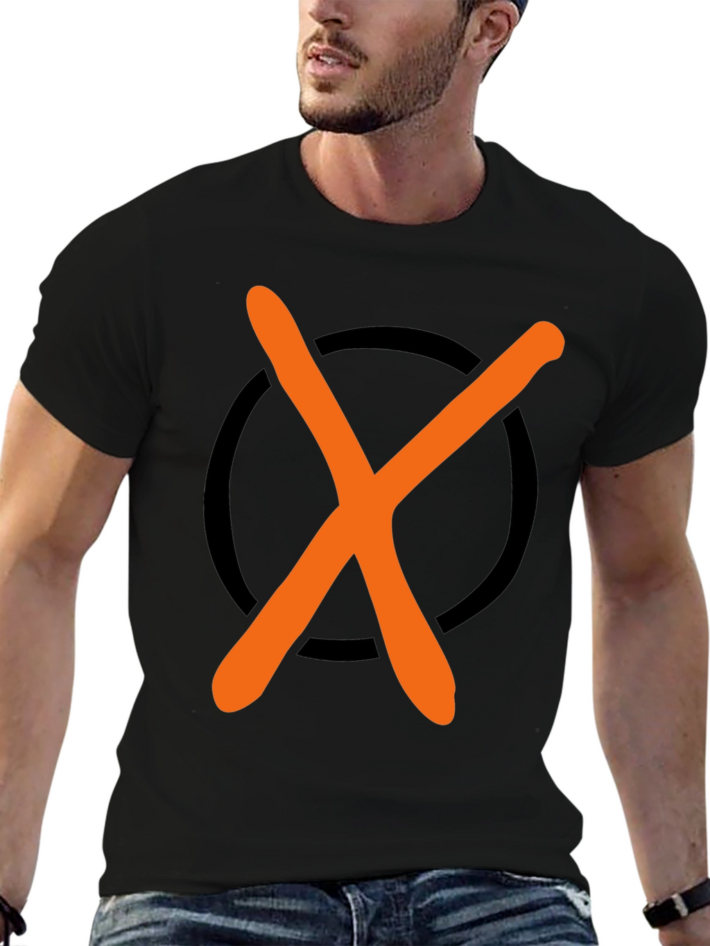 Graphic Tee - Orange X in Black Circle