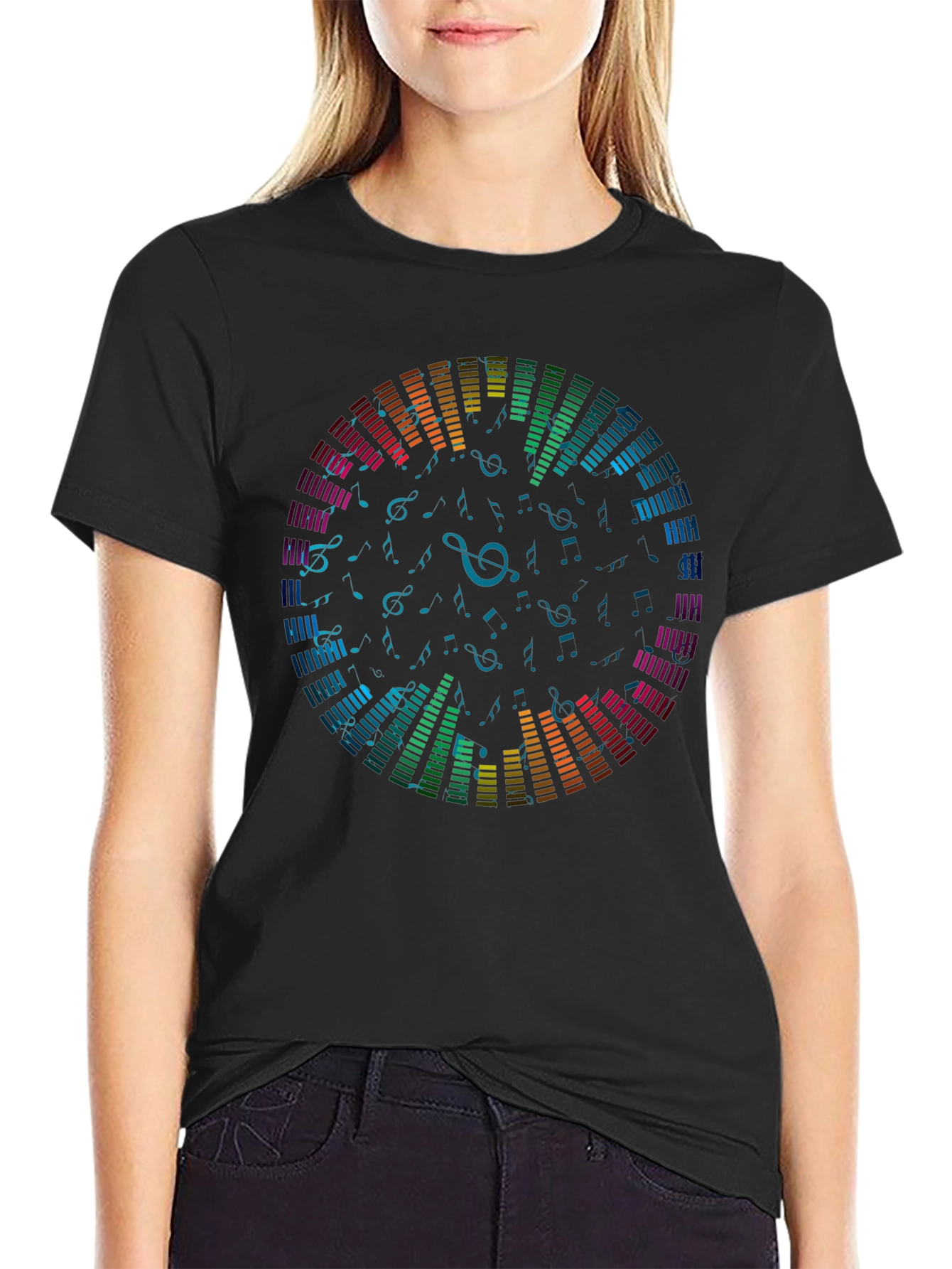 Colorful Music Equalizer Black T-Shirt