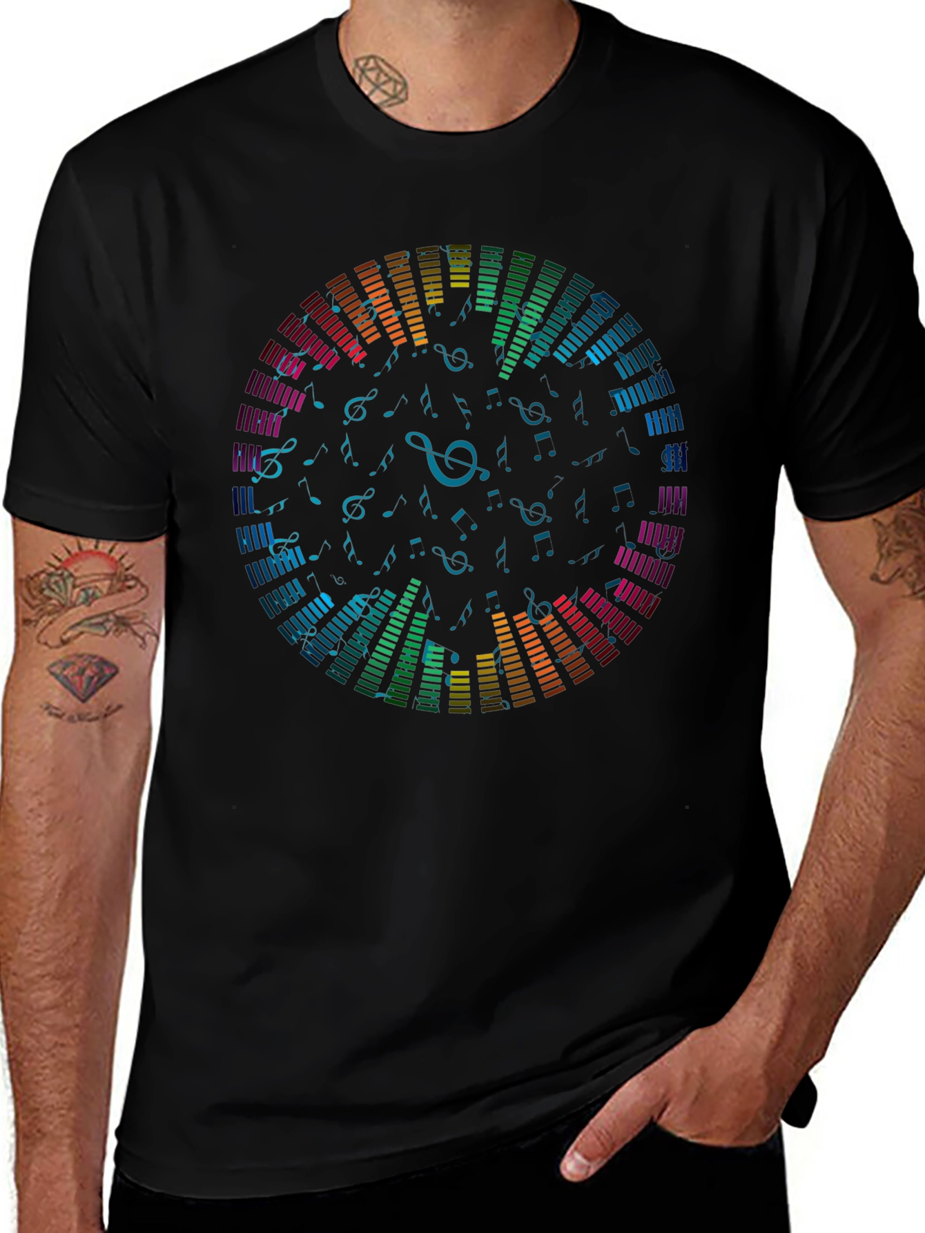 Colorful Music Equalizer Black T-Shirt
