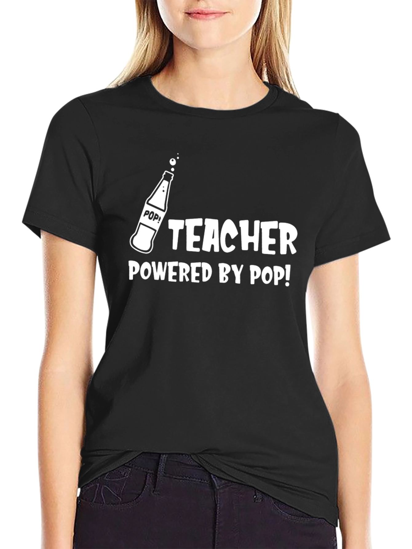 Teacher Powered by Pop! T-Shirt - Black Graphic Tee