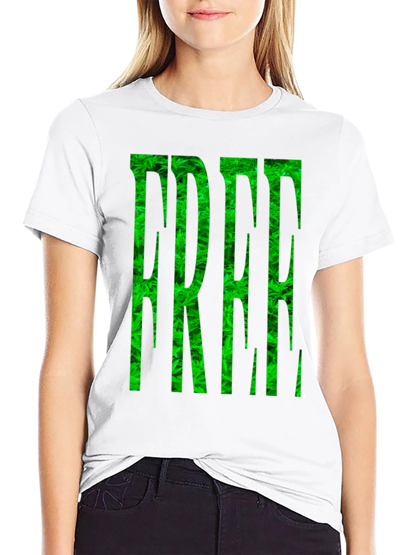 Marijuana Pattern FREE Printed Black T-Shirt