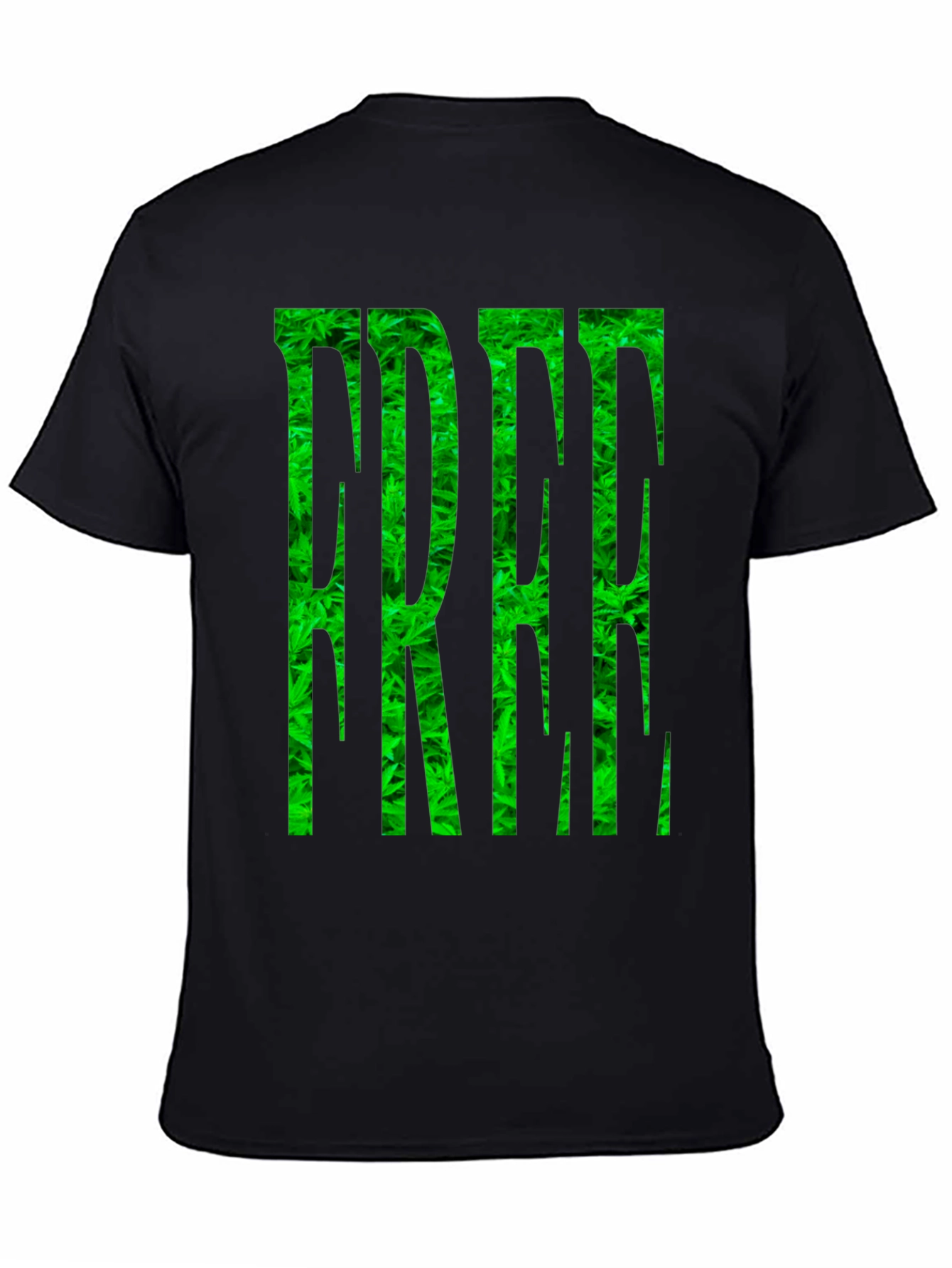Marijuana Pattern FREE Printed Black T-Shirt