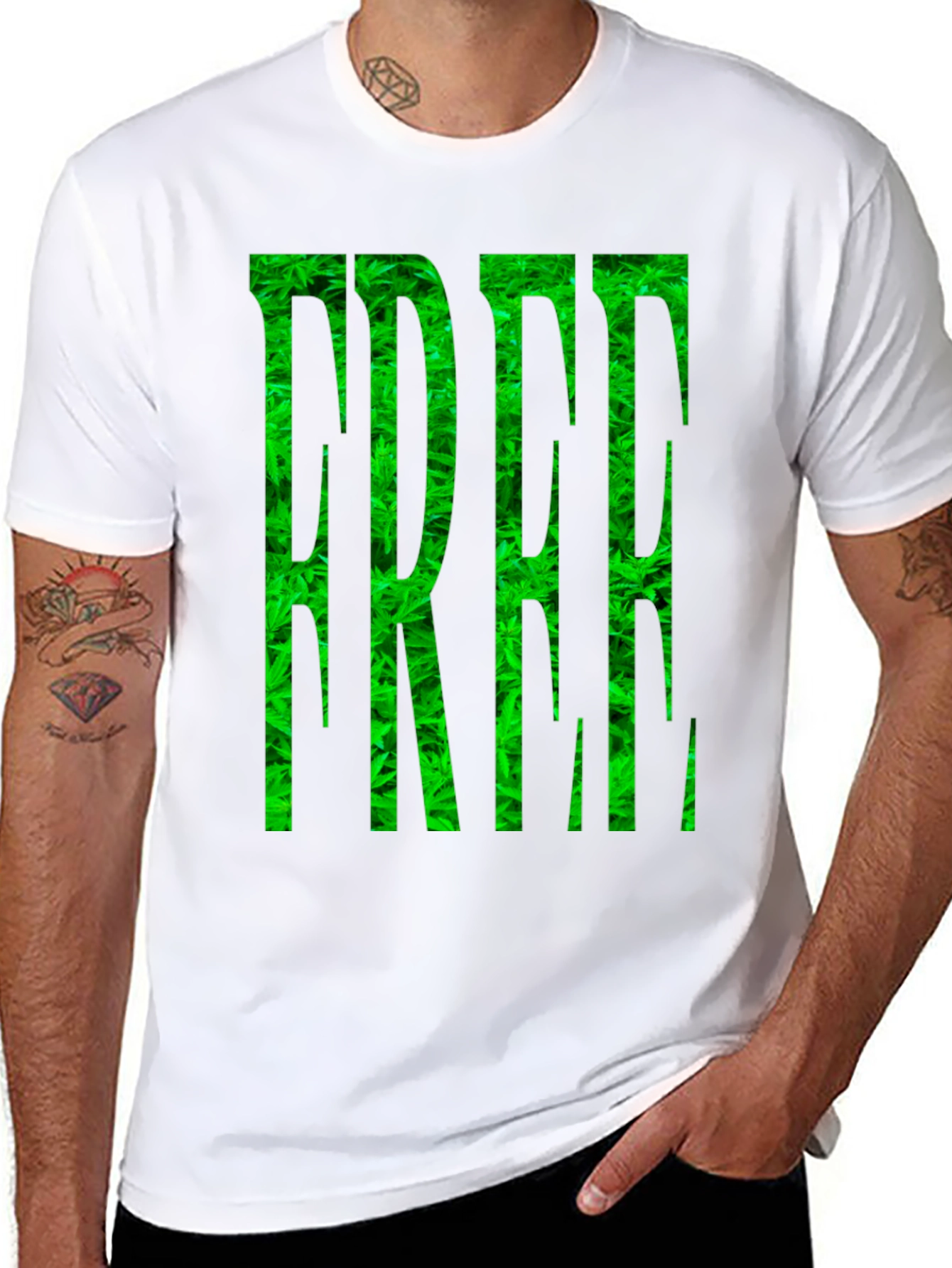 Marijuana Pattern FREE Printed Black T-Shirt