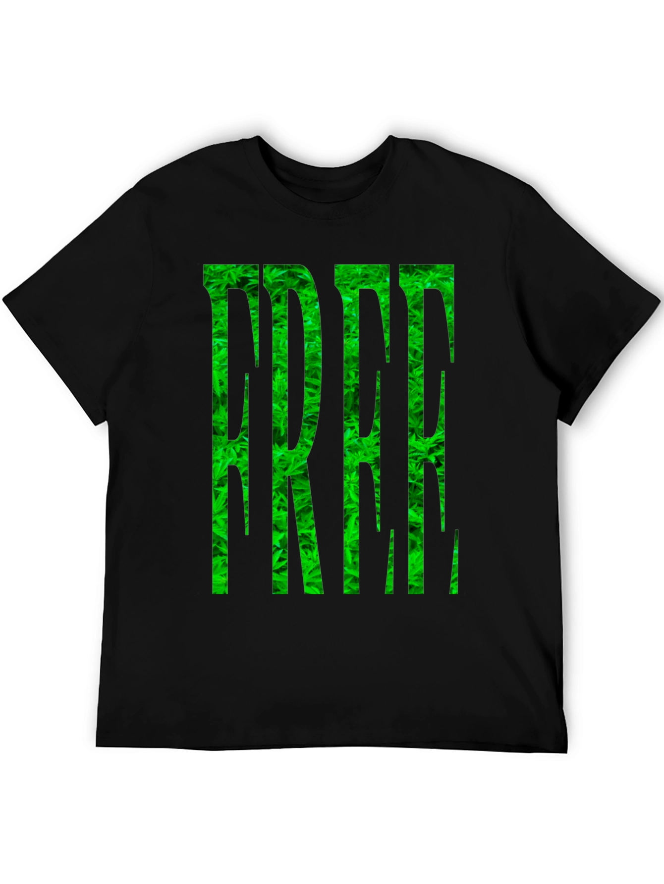 Marijuana Pattern FREE Printed Black T-Shirt