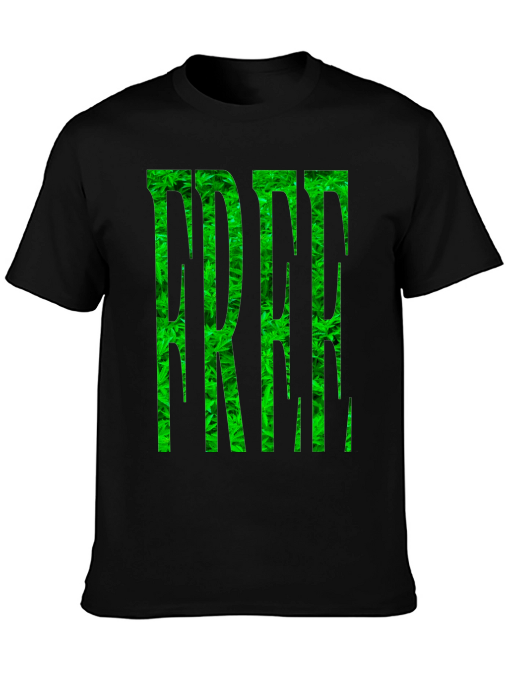 Marijuana Pattern FREE Printed Black T-Shirt