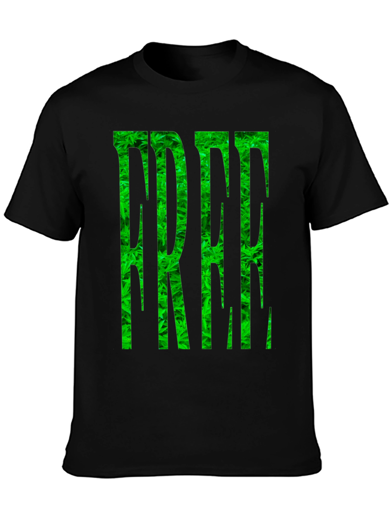 Marijuana Pattern FREE Printed Black T-Shirt