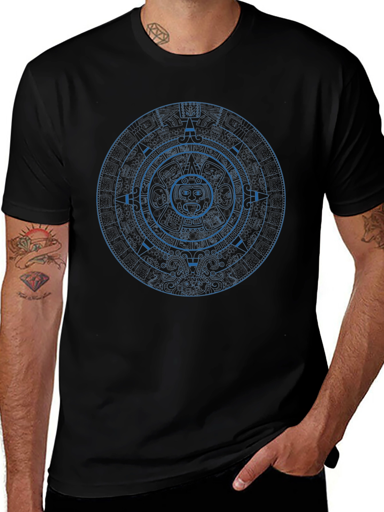 Aztec Calendar Graphic Tee - Unique Design