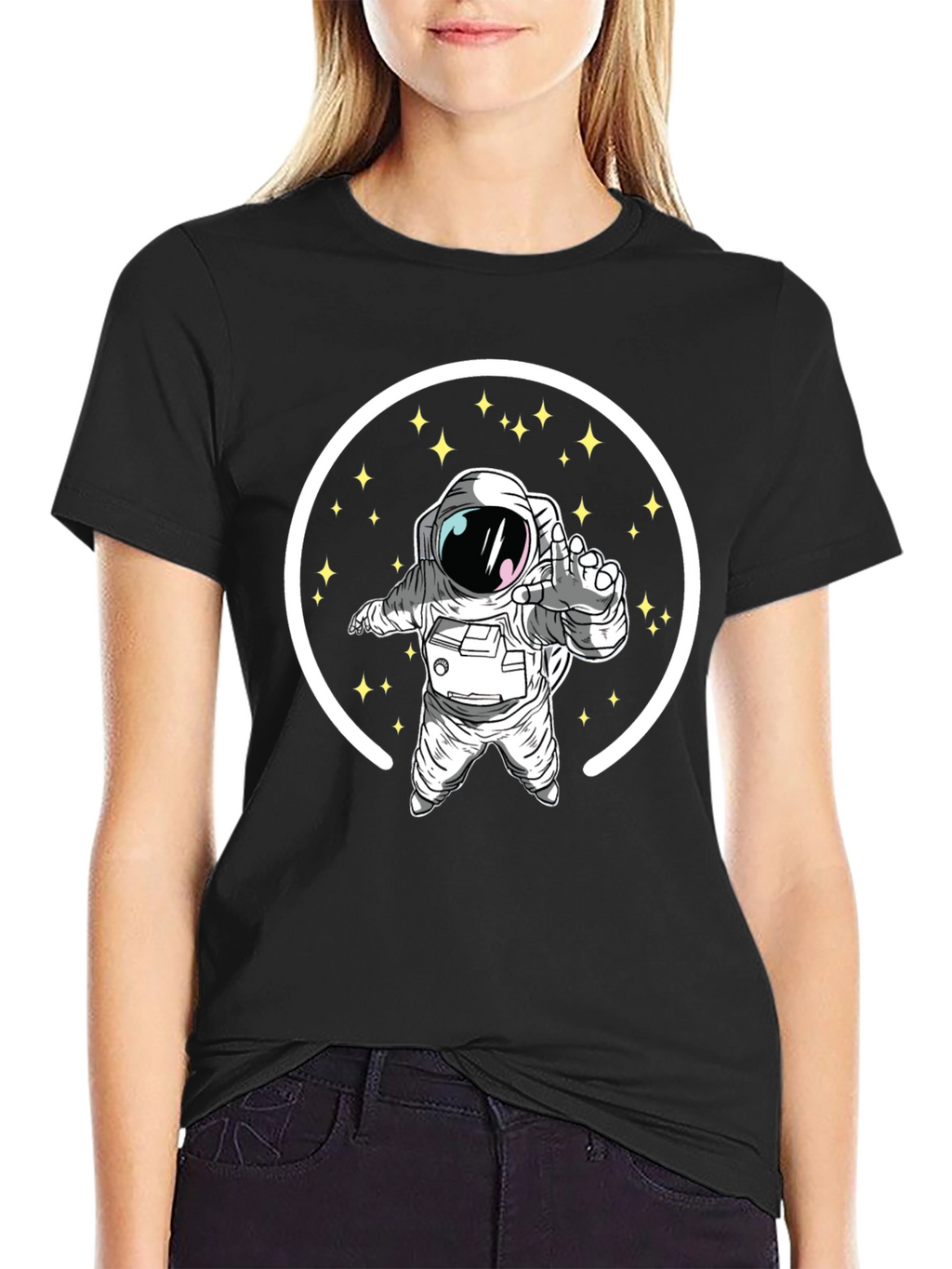 Astronaut in Space Black Graphic T-Shirt
