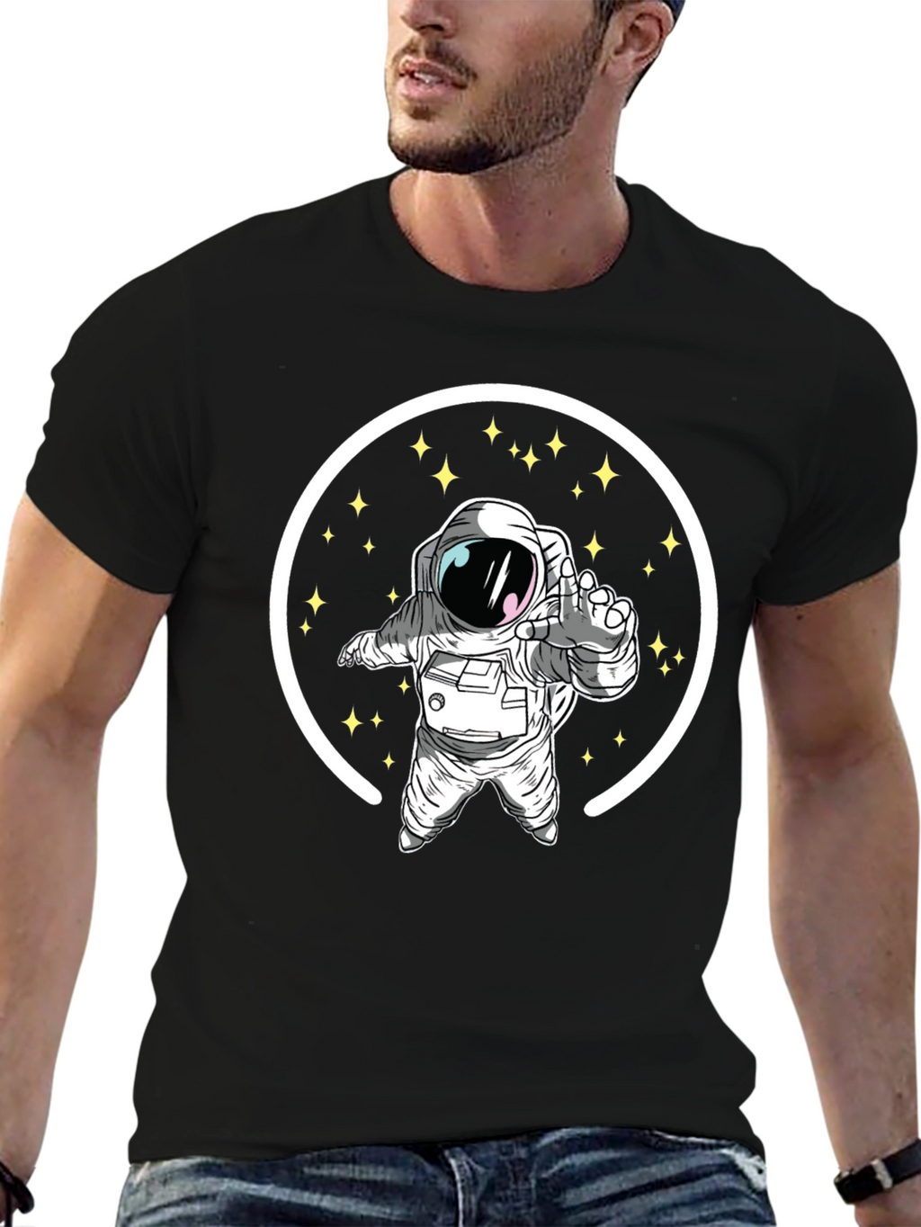 Astronaut in Space Black Graphic T-Shirt