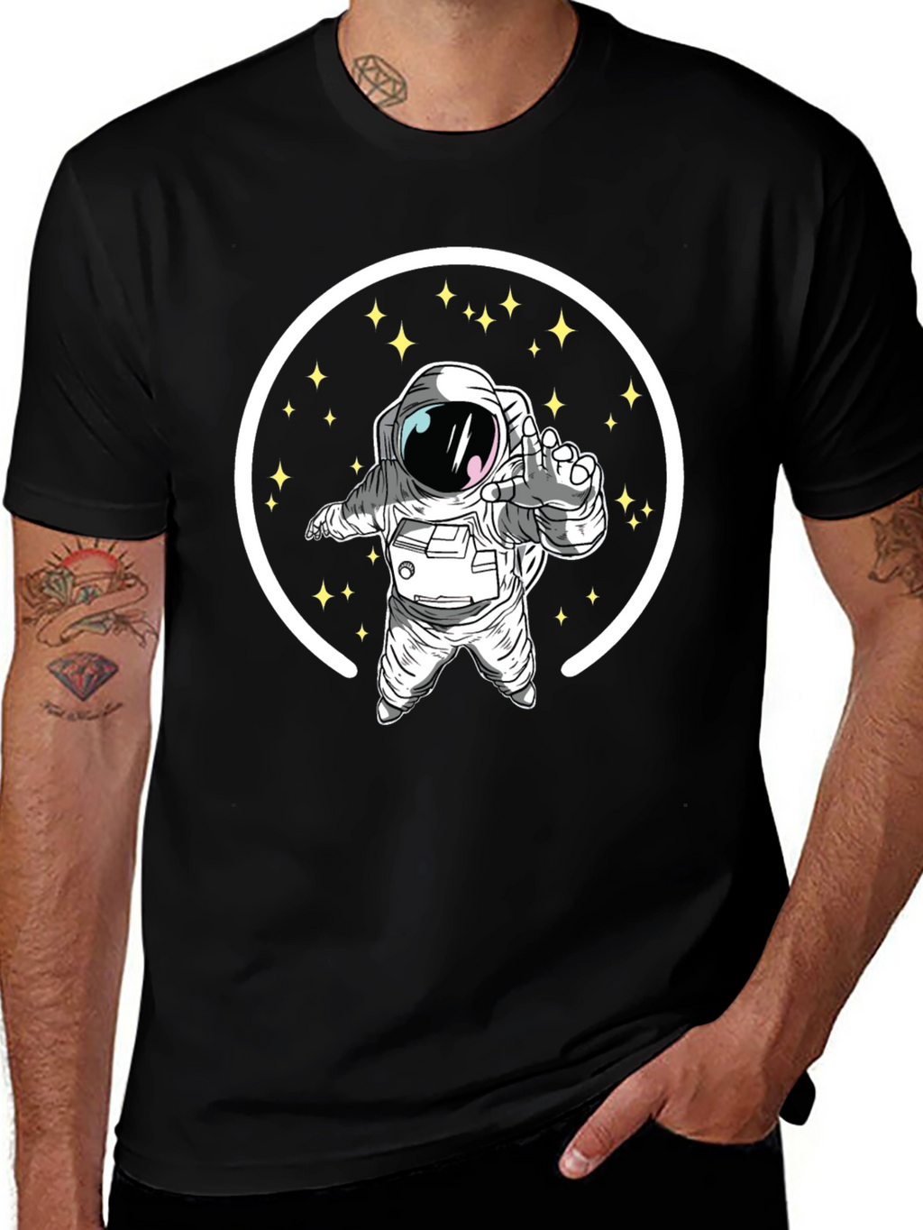 Astronaut in Space Black Graphic T-Shirt