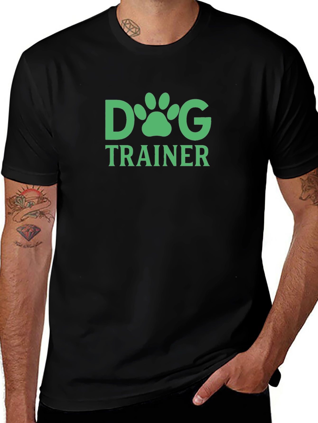 Dog Trainer T-Shirt - Green Paw Print Design