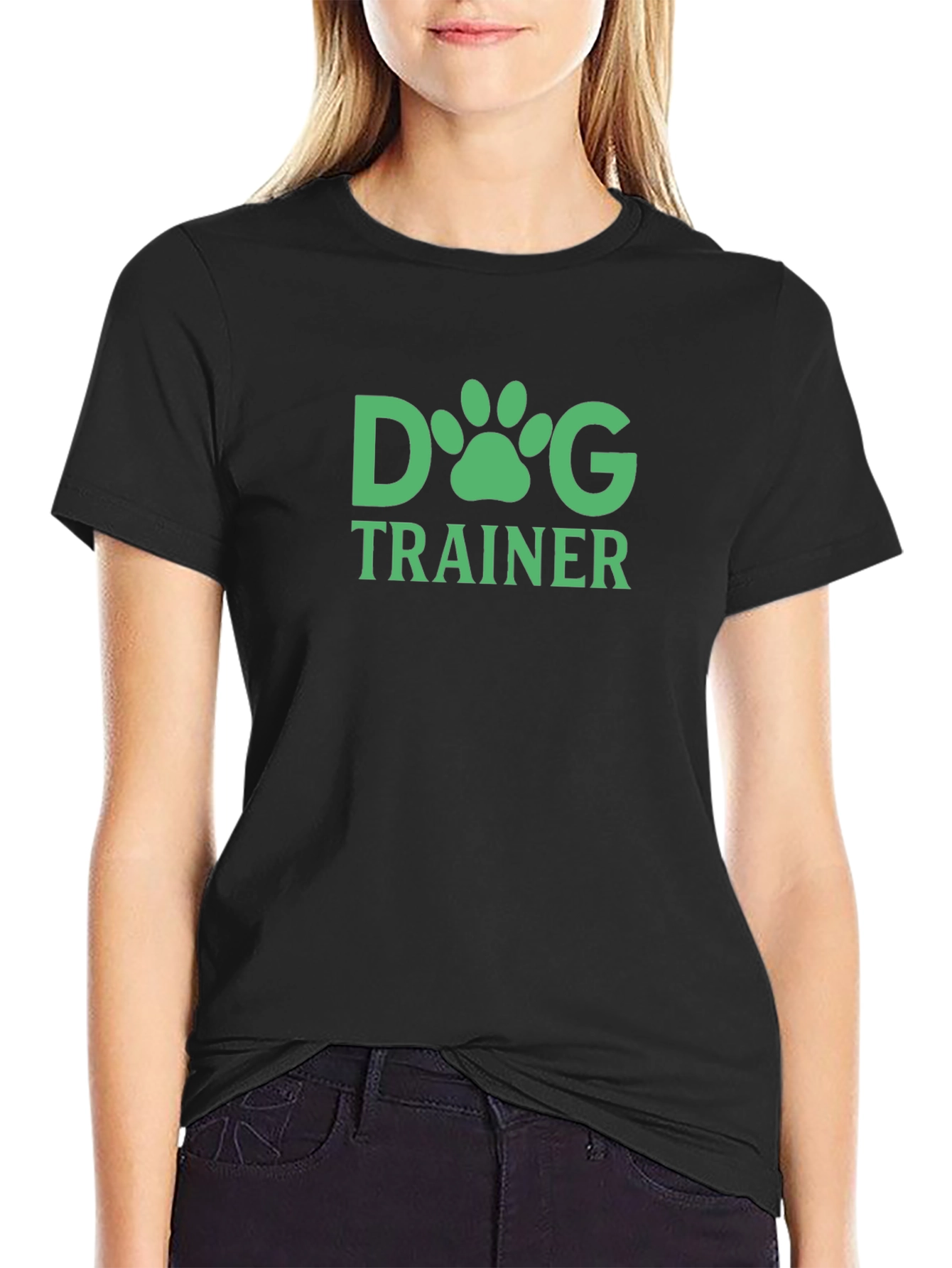 Dog Trainer T-Shirt - Green Paw Print Design