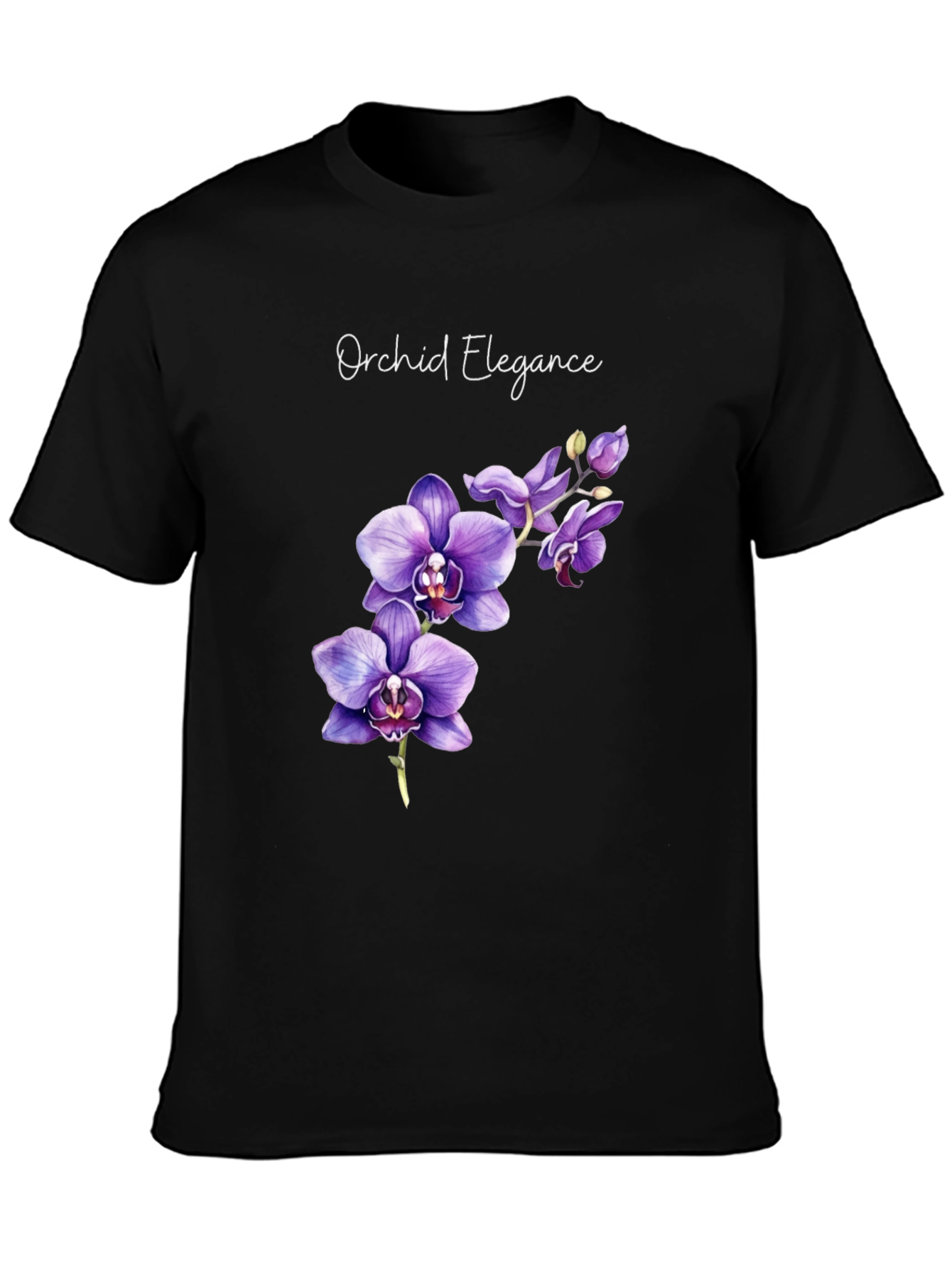 Orchid Elegance Black T-Shirt - Floral Design