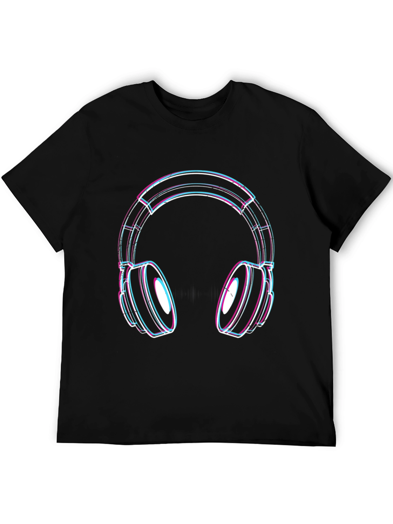 Vaporwave Headphones Graphic Tee - Black Cotton Blend