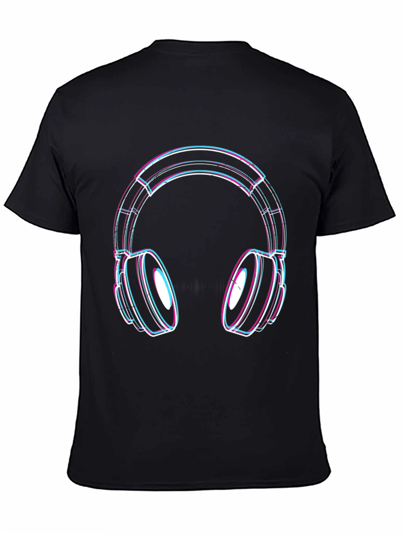 Vaporwave Headphones Graphic Tee - Black Cotton Blend