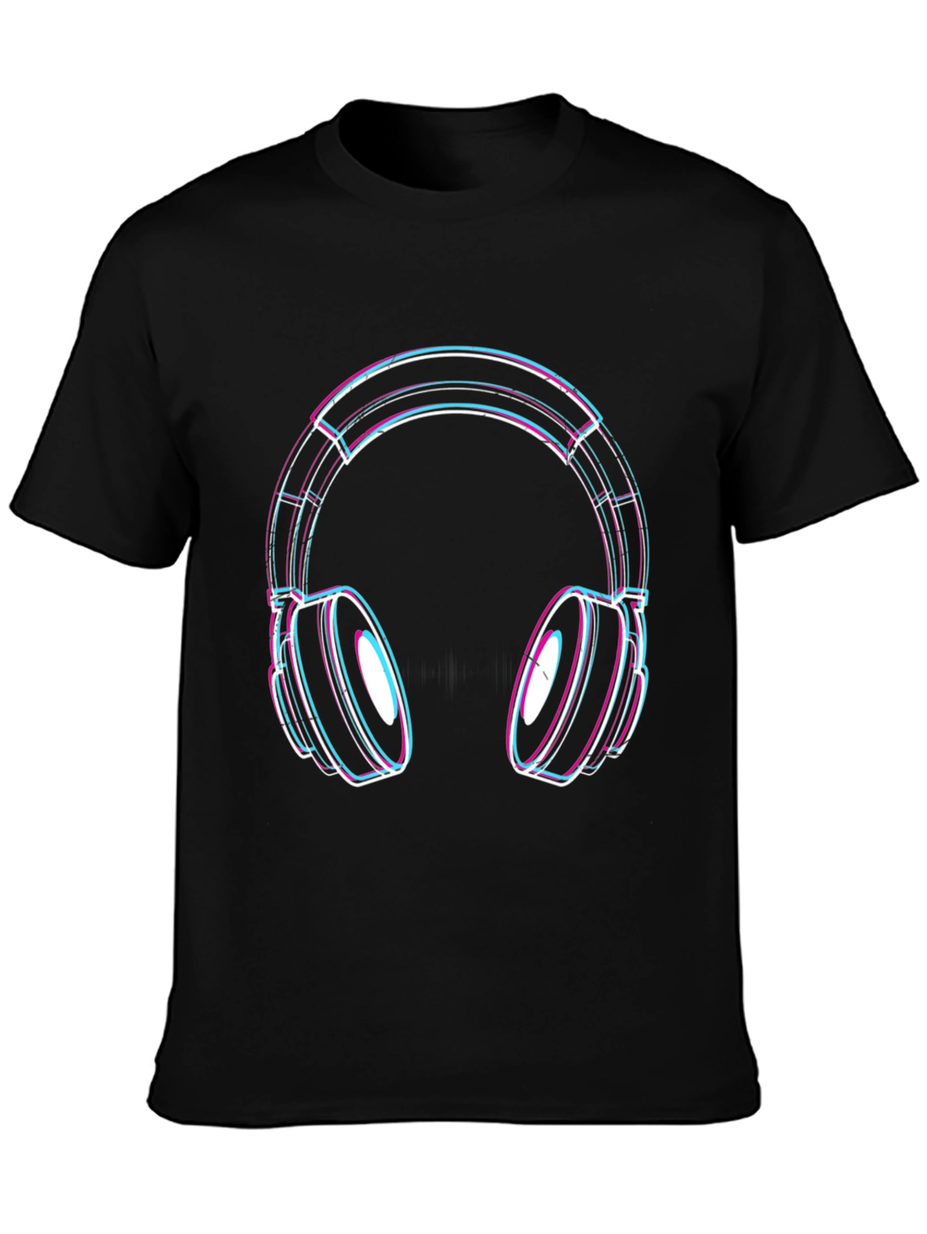 Vaporwave Headphones Graphic Tee - Black Cotton Blend