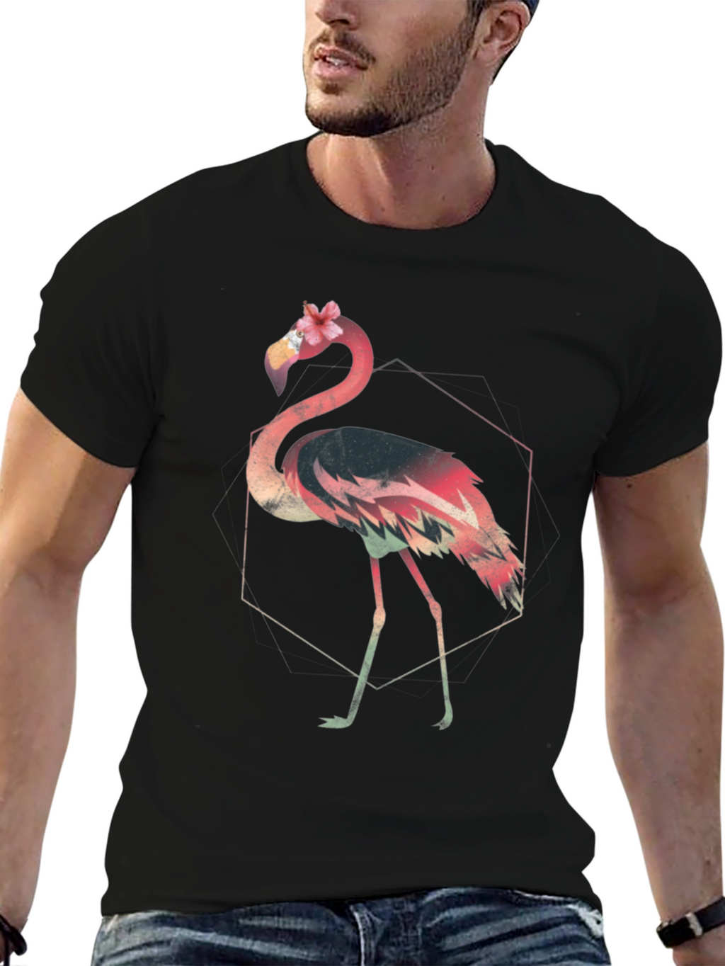 Flamingo Graphic Tee - Stylish Black T-Shirt