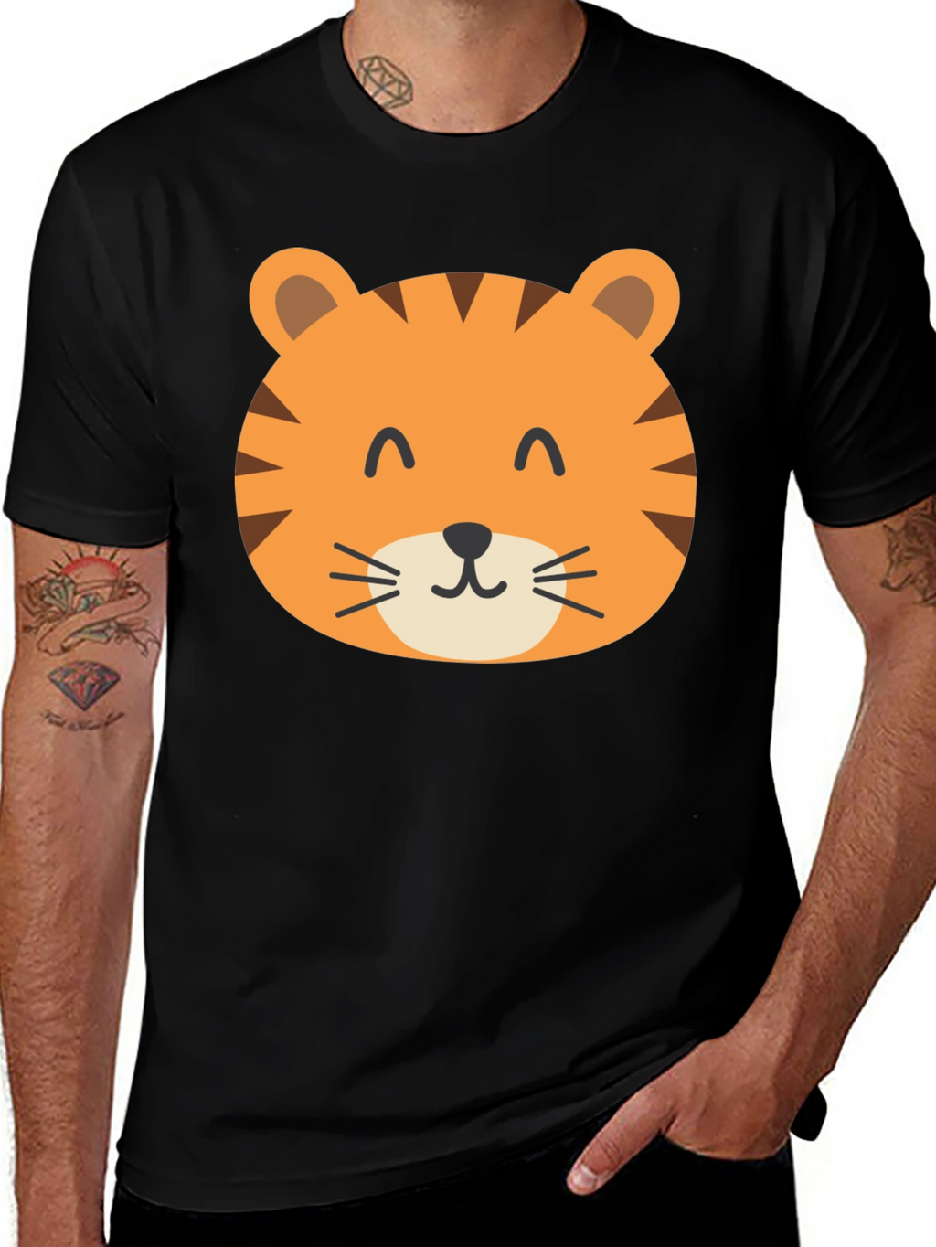 Cute Tiger Graphic Black T-Shirt