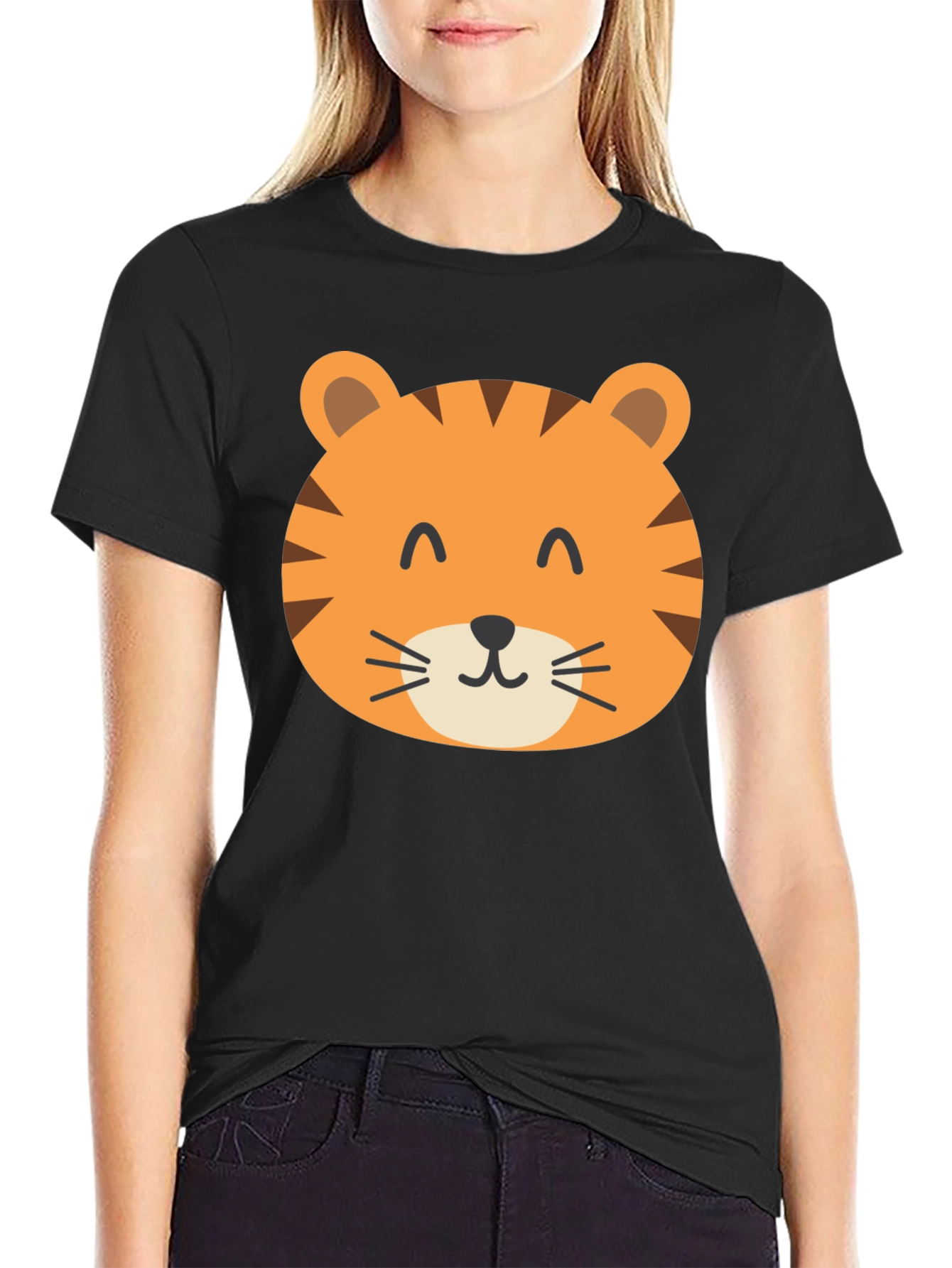 Cute Tiger Graphic Black T-Shirt