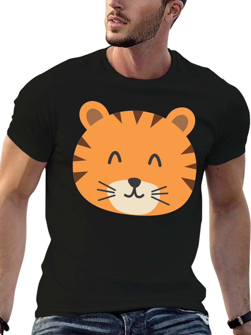 Cute Tiger Graphic Black T-Shirt