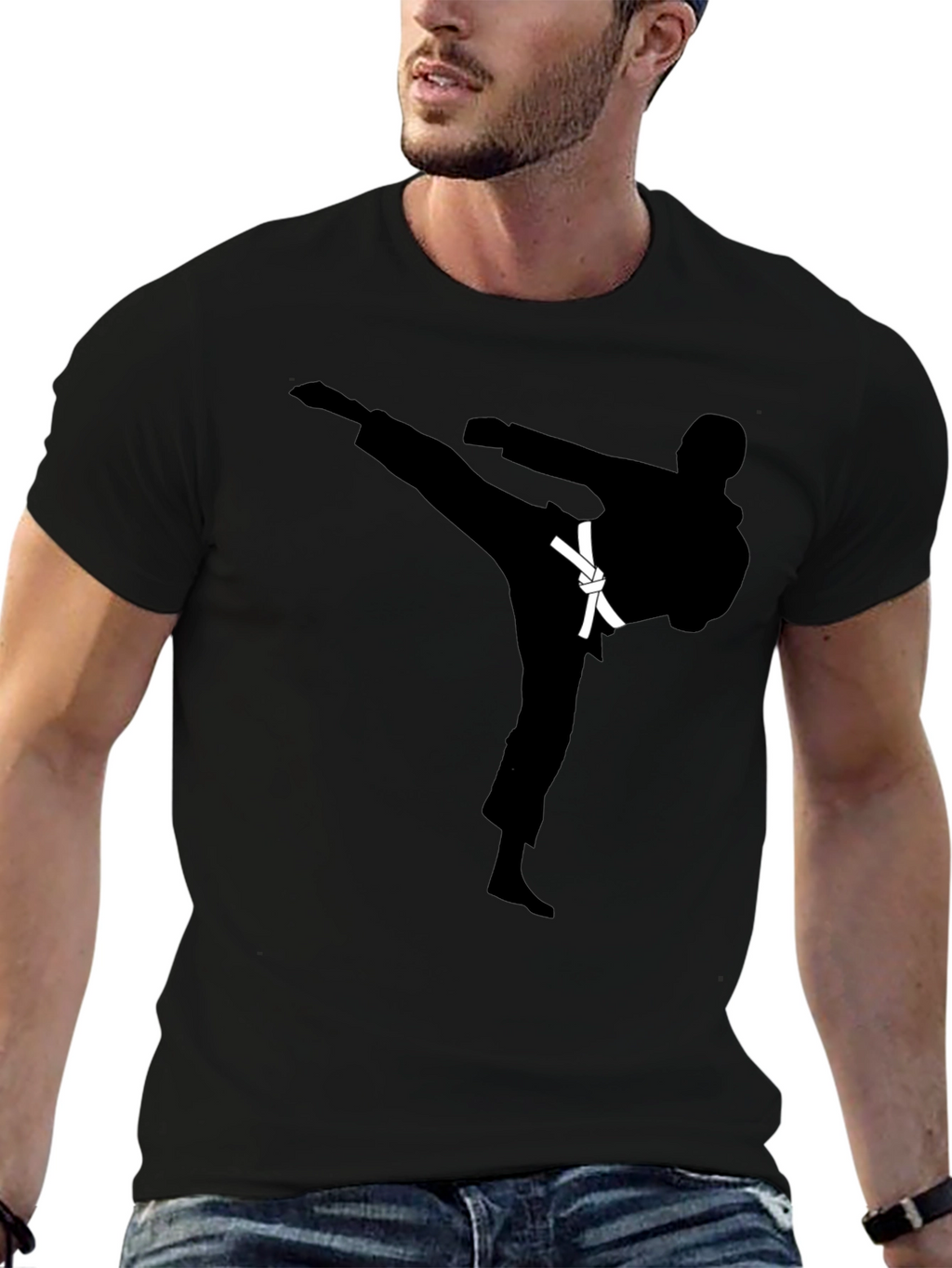 Karate Kick Graphic Black T-Shirt