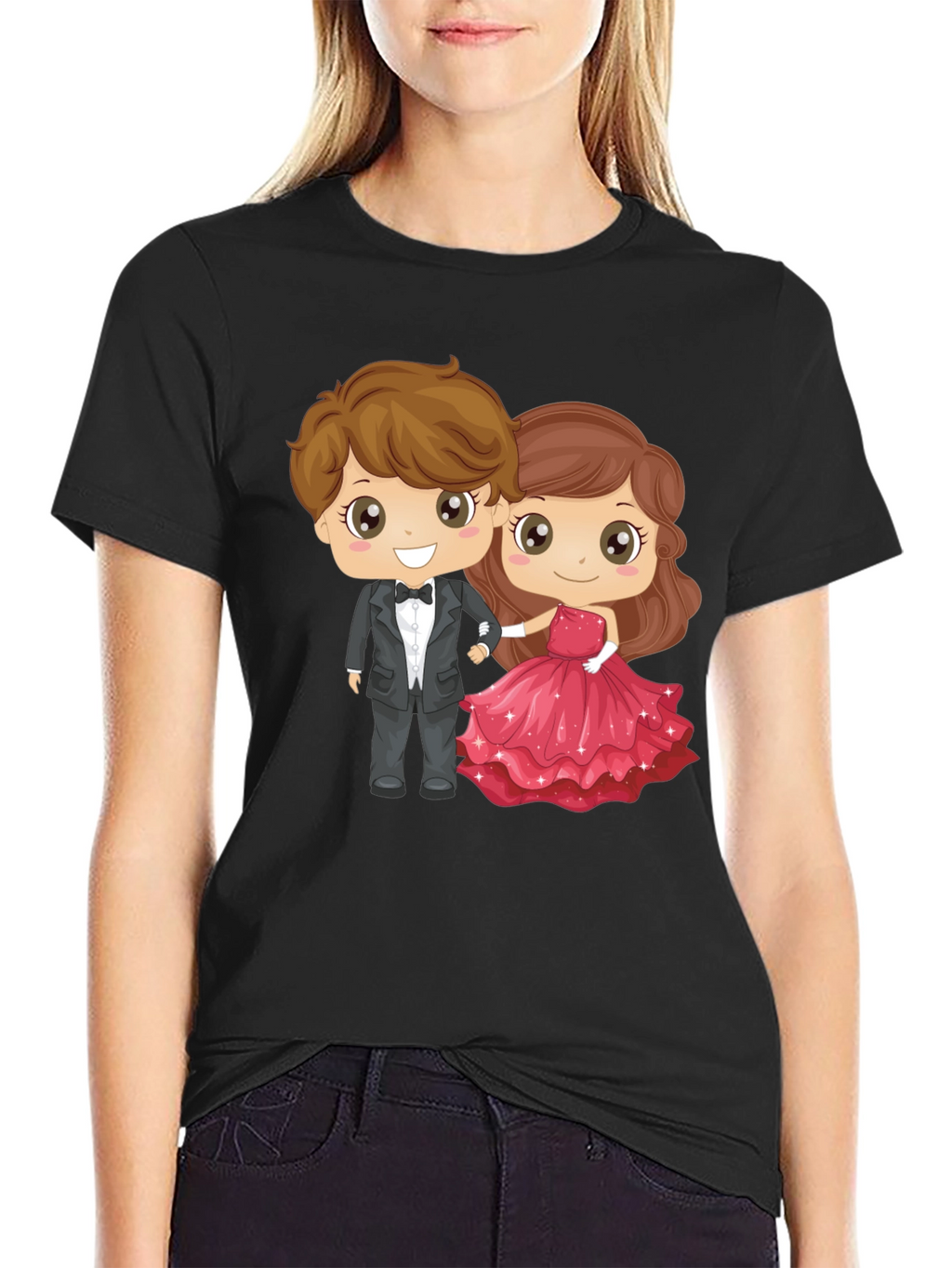 Cartoon Couple Graphic Black T-Shirt