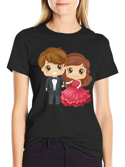 Cartoon Couple Graphic Black T-Shirt