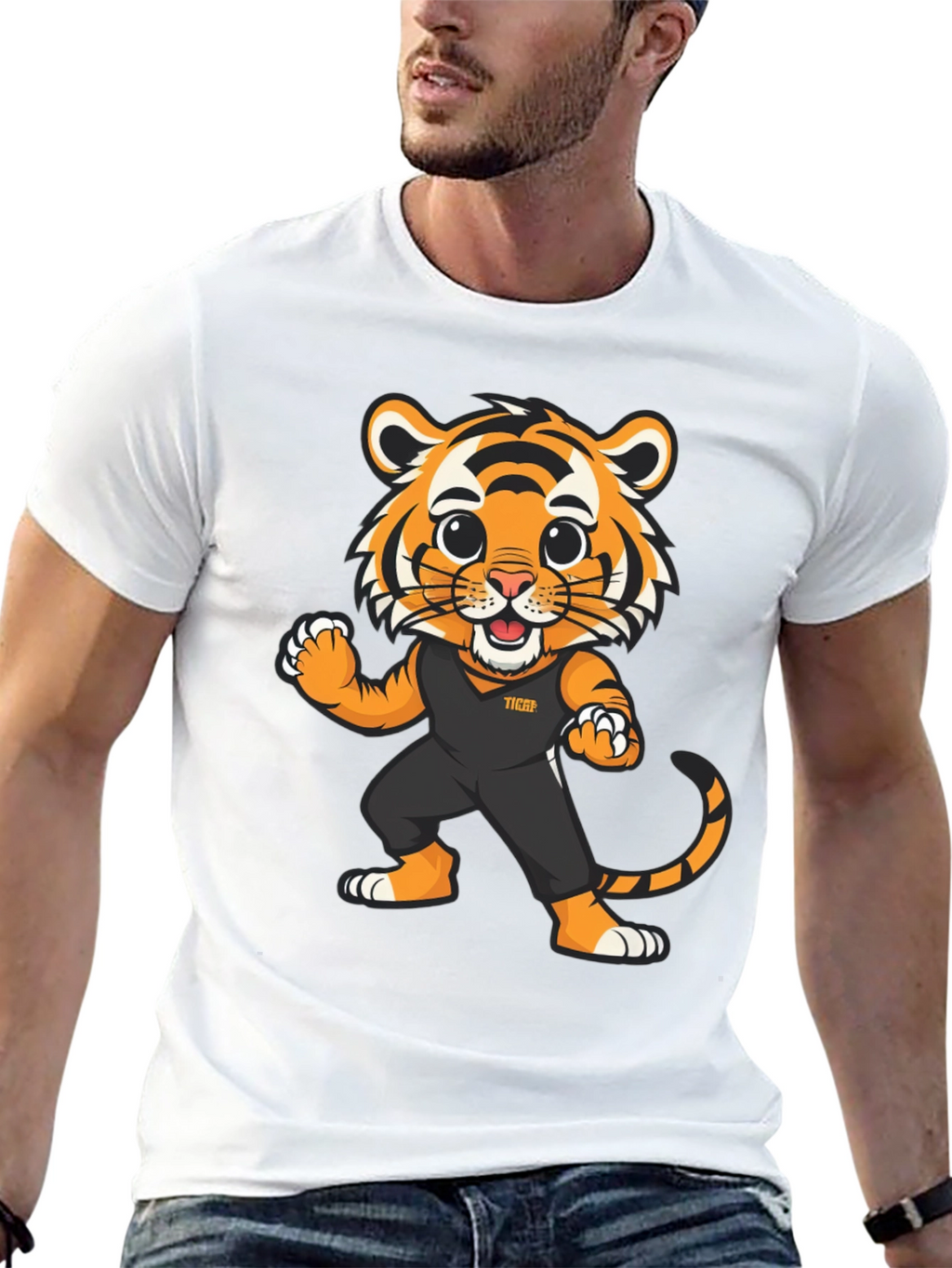 Tiger Cartoon Graphic Black T-Shirt