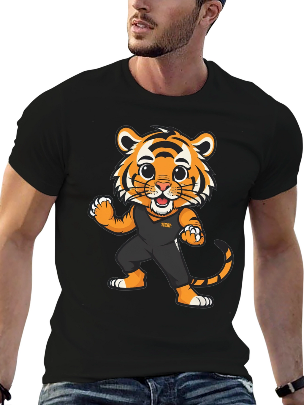 Tiger Cartoon Graphic Black T-Shirt