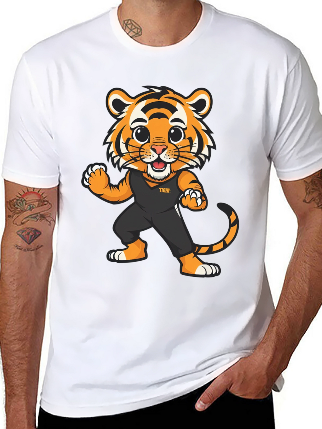 Tiger Cartoon Graphic Black T-Shirt
