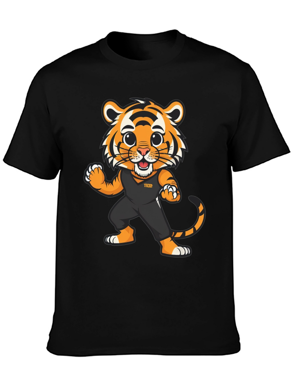 Tiger Cartoon Graphic Black T-Shirt