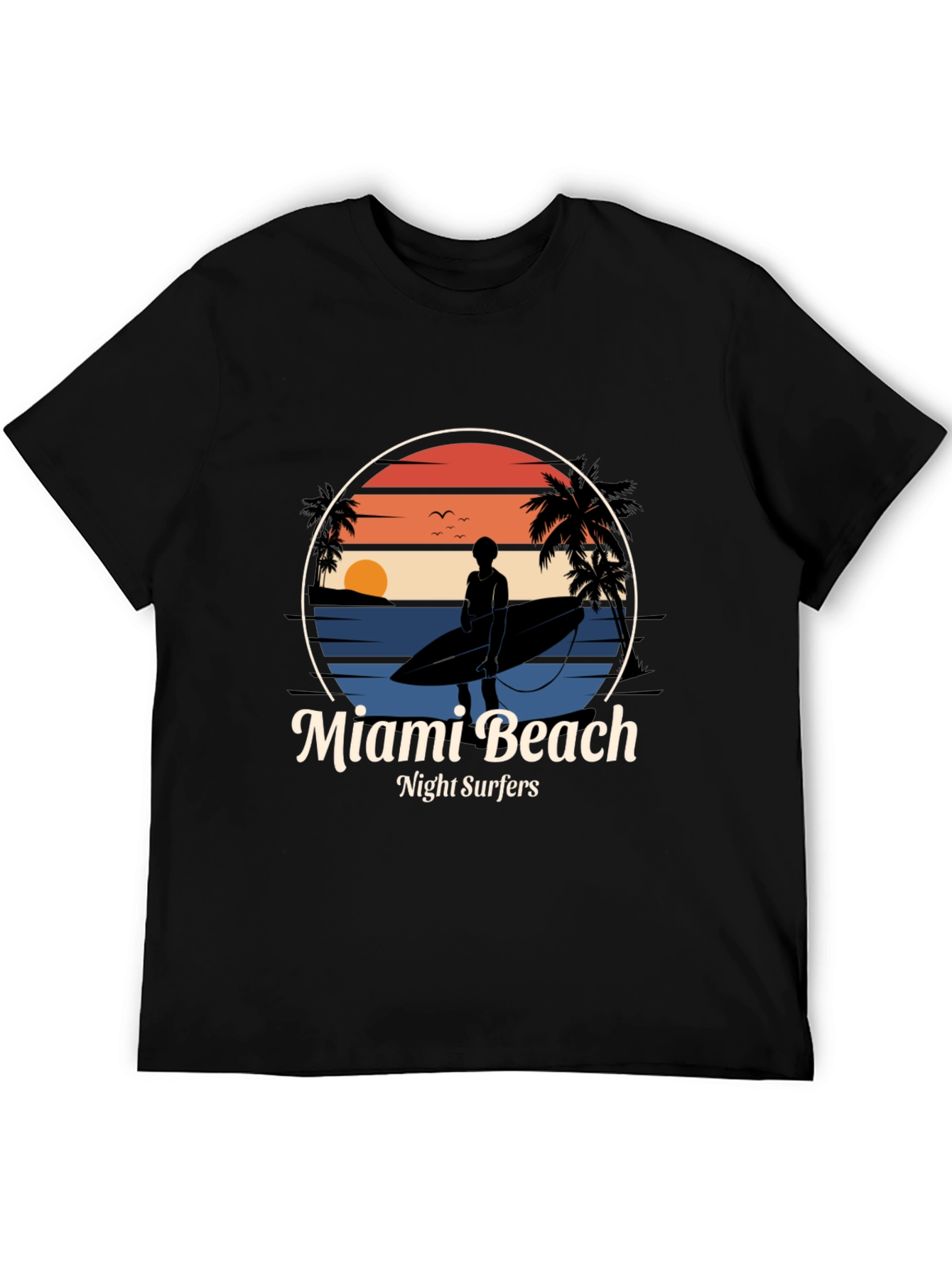 Miami Beach Night Surfers T-Shirt - Retro Style