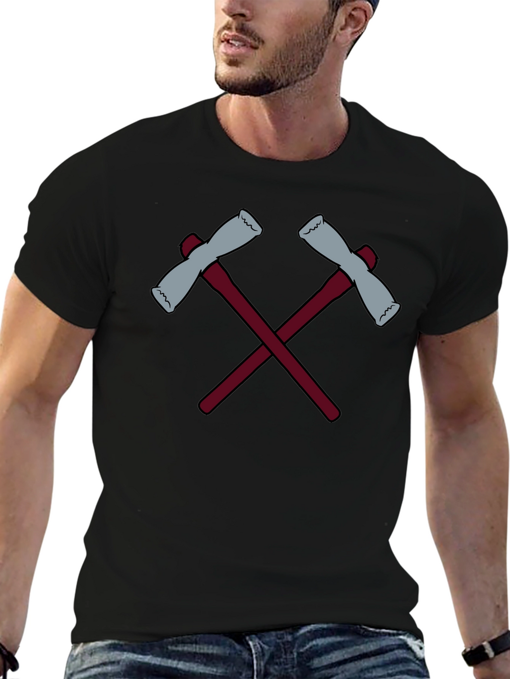 Crossed Axes Graphic Tee - Black Crew Neck