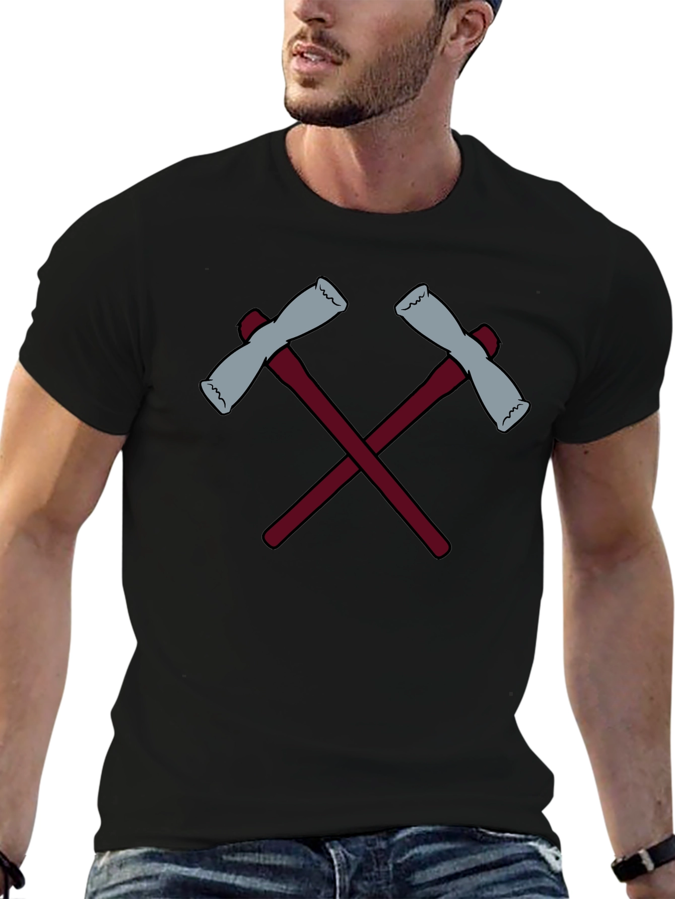 Crossed Axes Graphic Tee - Black Crew Neck