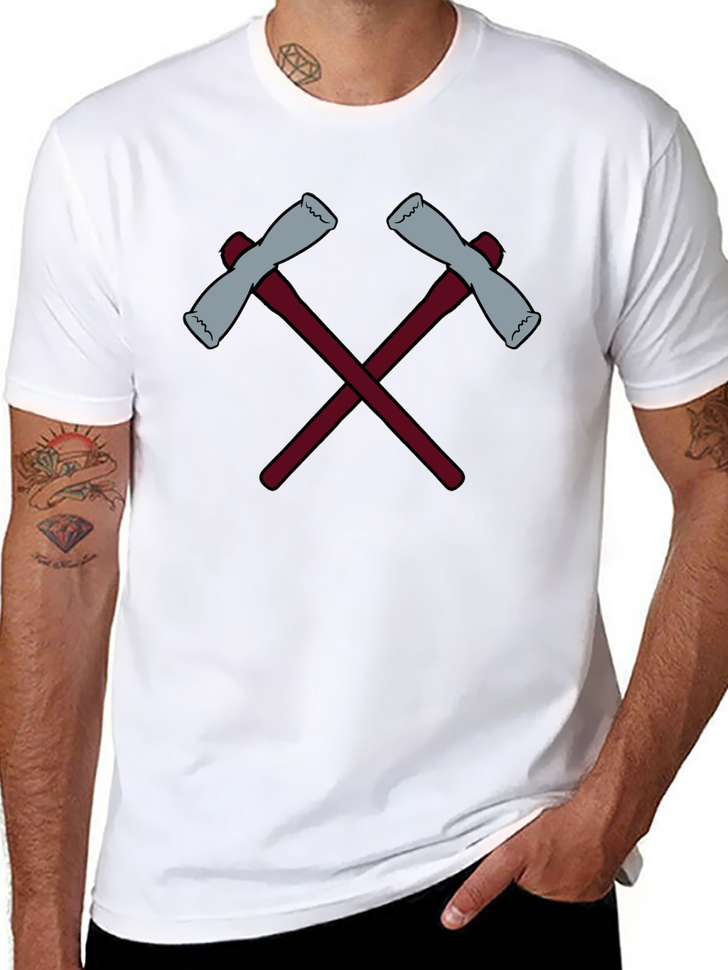 Crossed Axes Graphic Tee - Black Crew Neck
