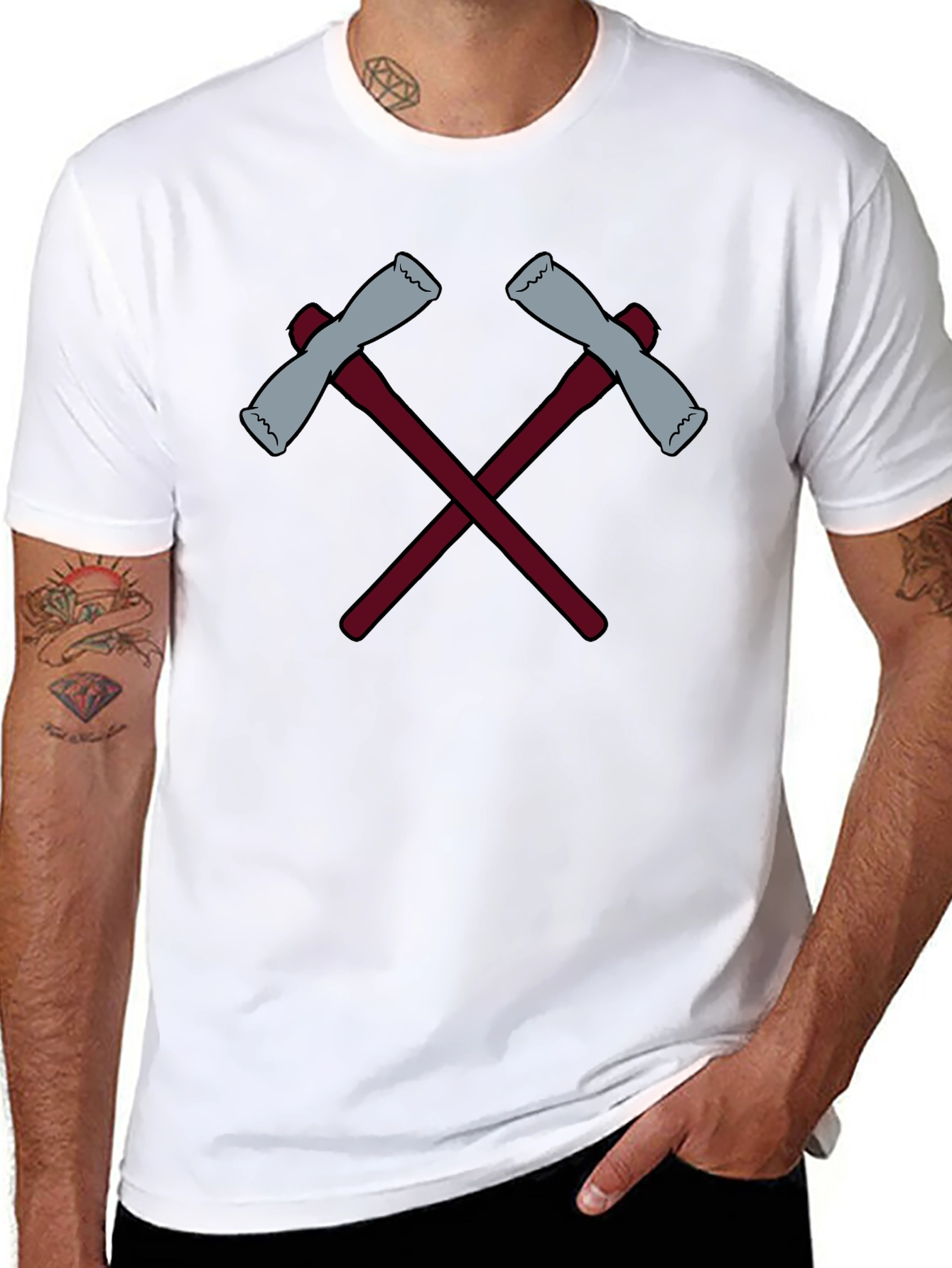 Crossed Axes Graphic Tee - Black Crew Neck