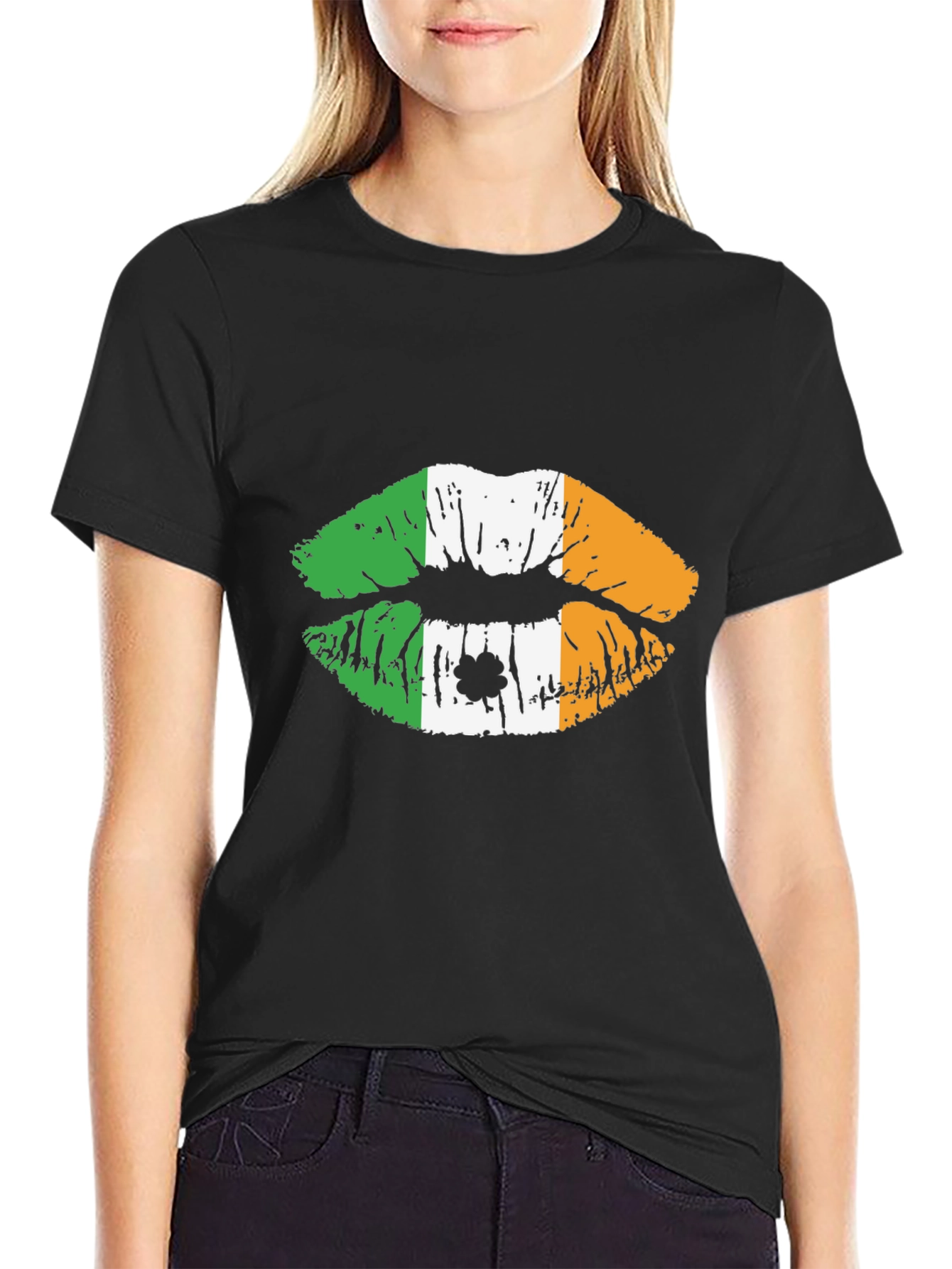 Irish Flag Lips Black T-Shirt - St. Patricks Day Tee